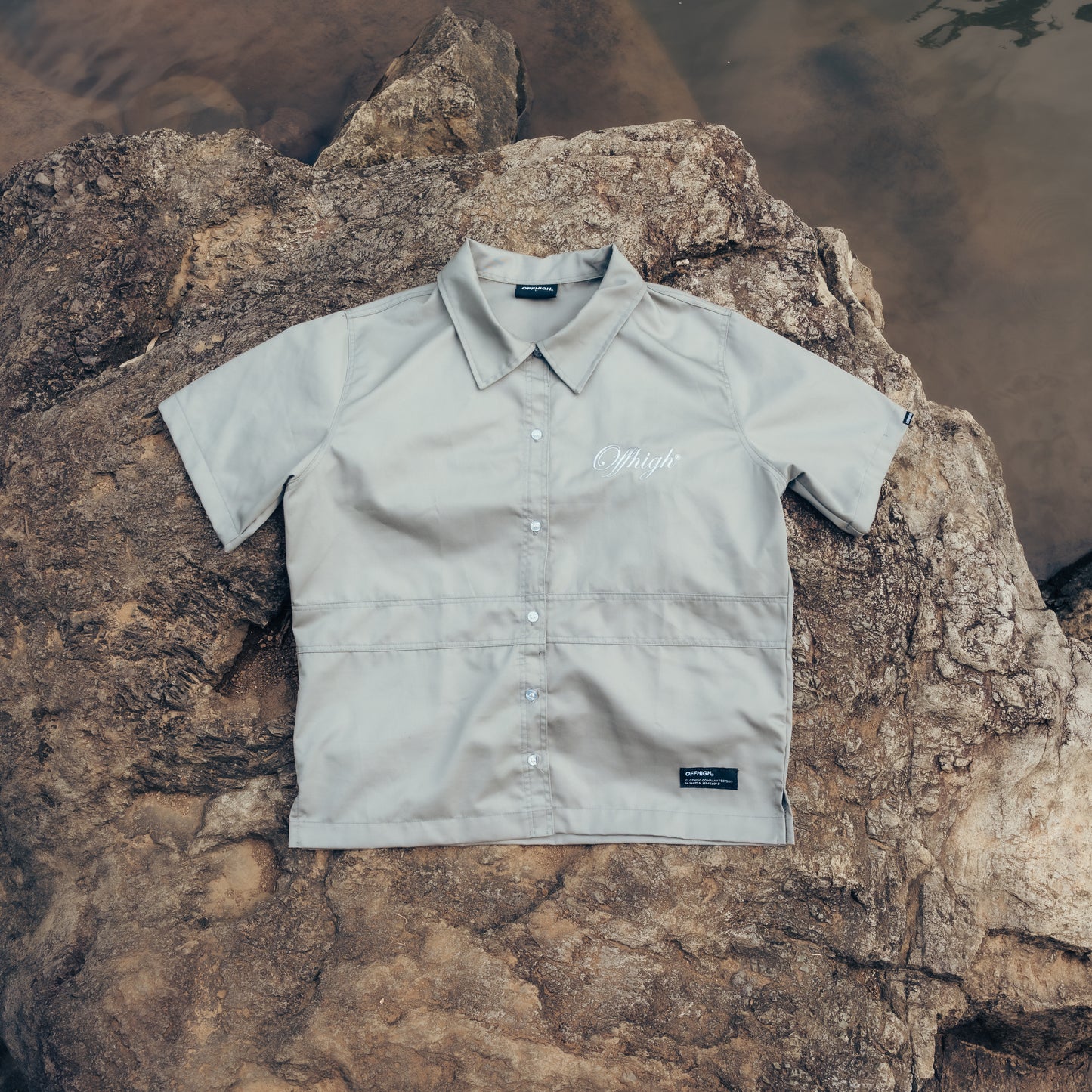 OFFHIGH RANGE GRAY BUTTON UP POLO