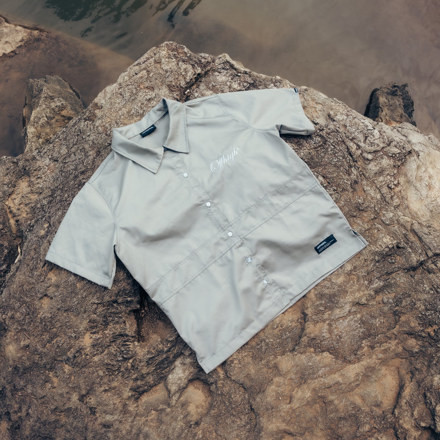 OFFHIGH RANGE GRAY BUTTON UP POLO