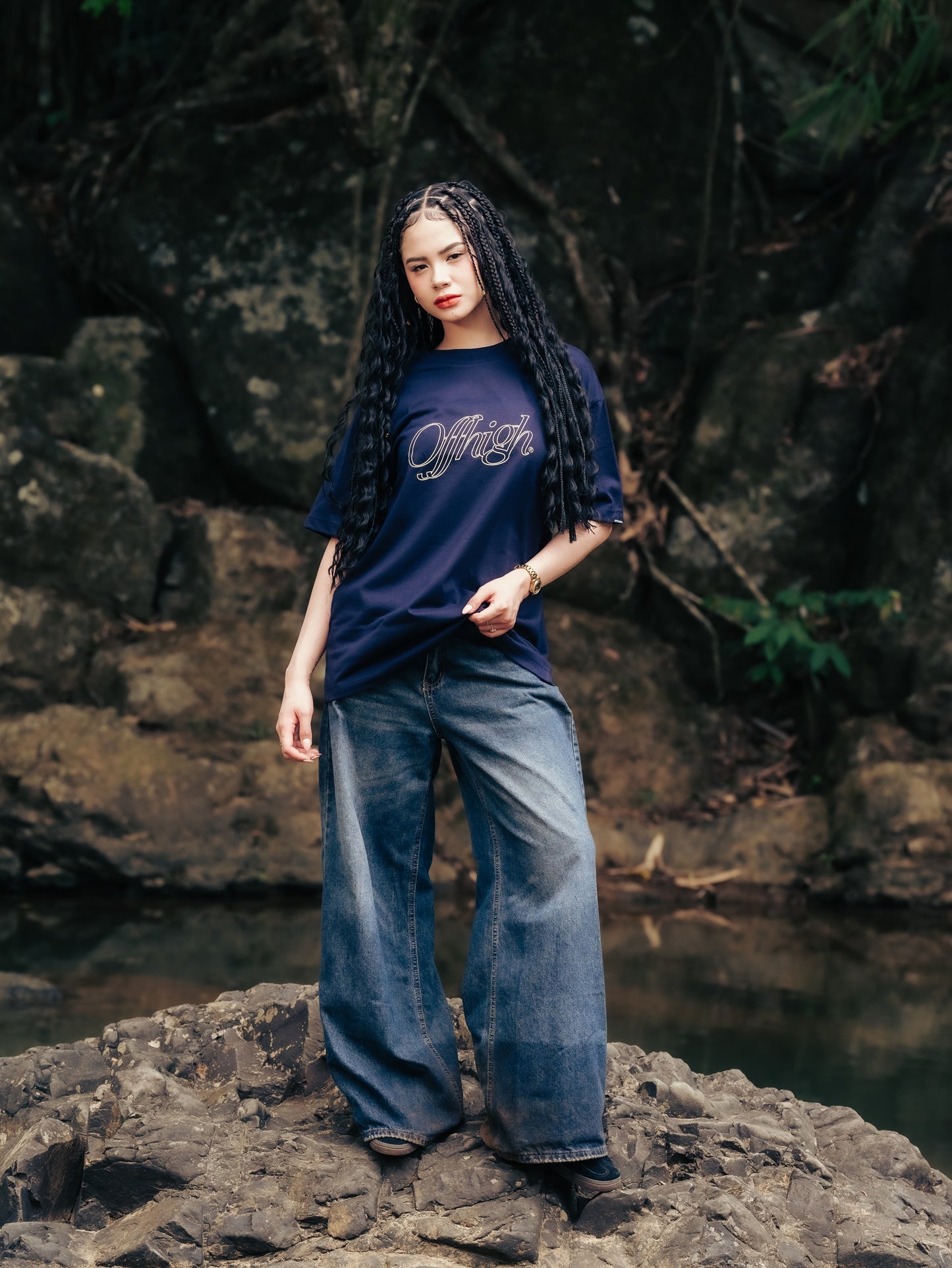 OFFHIGH PLEASURE NAVY BLUE TSHIRT