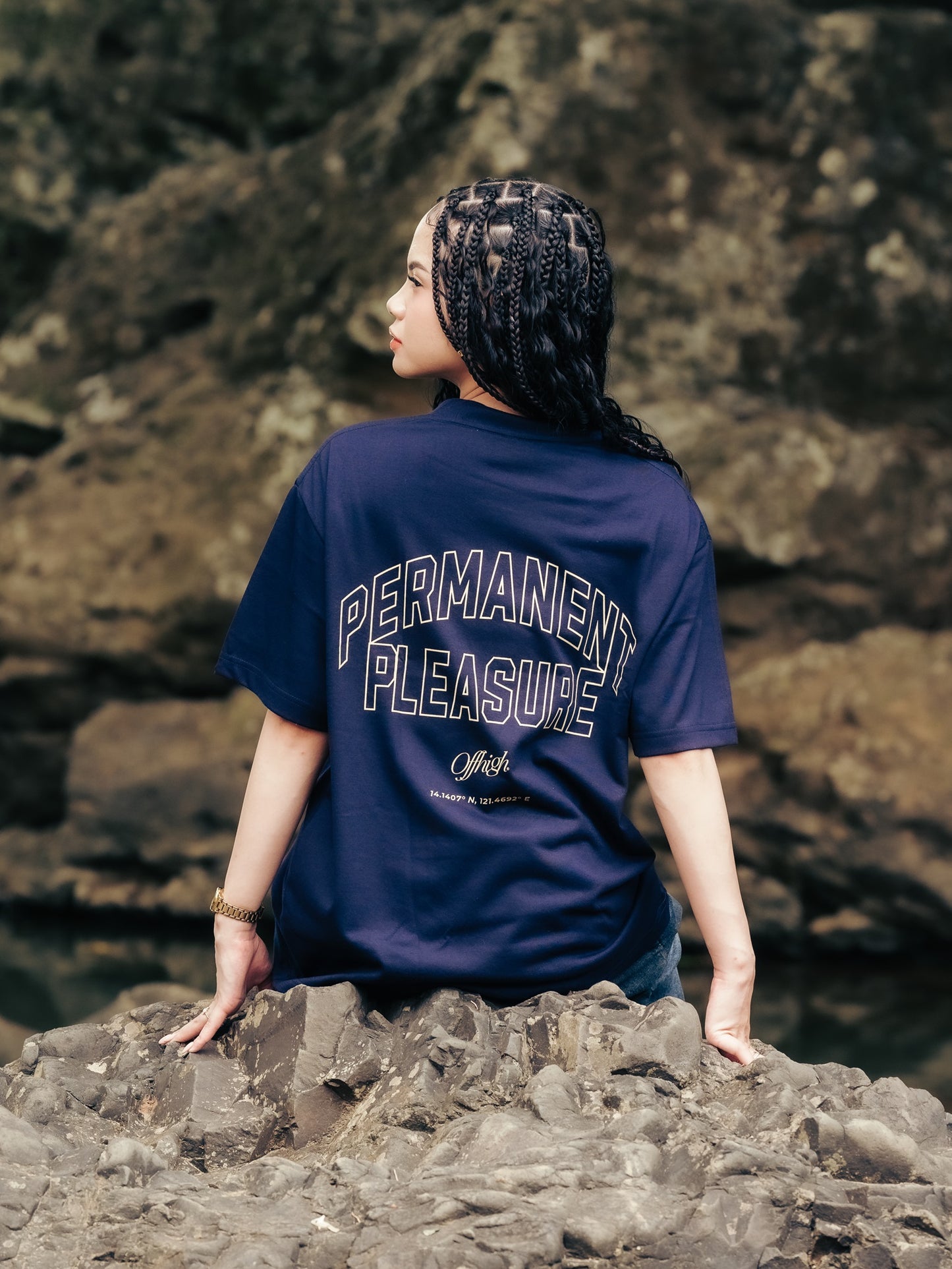 OFFHIGH PLEASURE NAVY BLUE TSHIRT