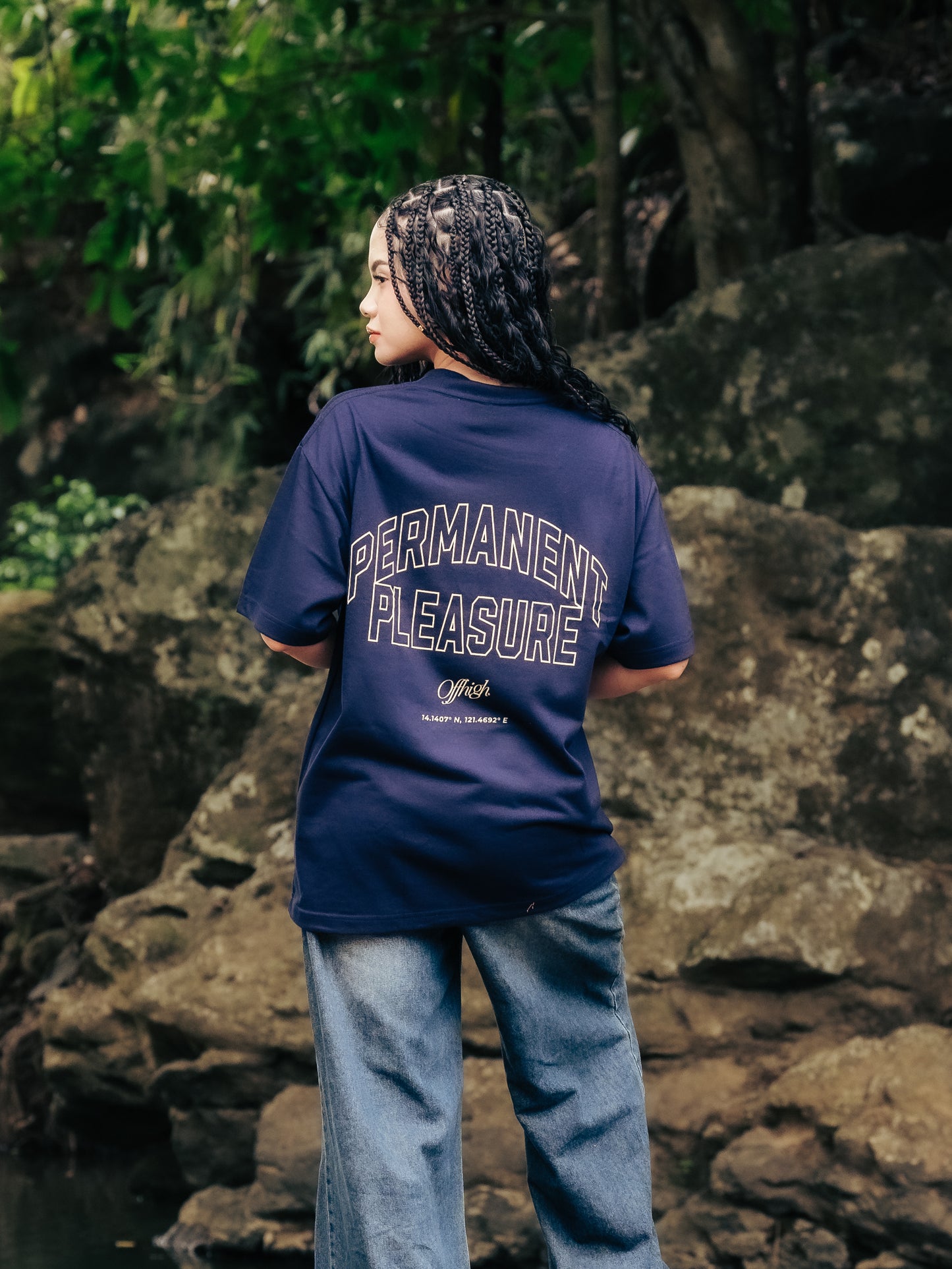 OFFHIGH PLEASURE NAVY BLUE TSHIRT