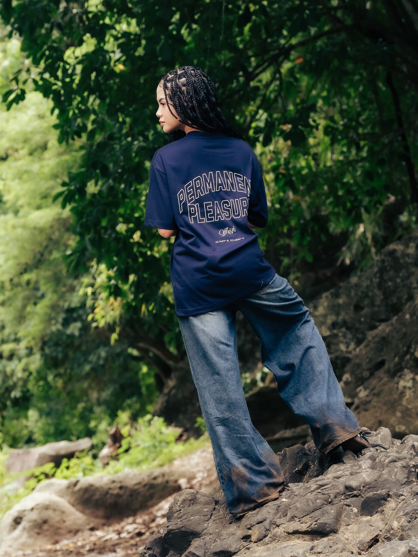 OFFHIGH PLEASURE NAVY BLUE TSHIRT