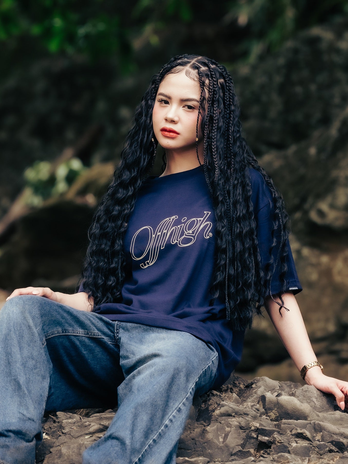 OFFHIGH PLEASURE NAVY BLUE TSHIRT