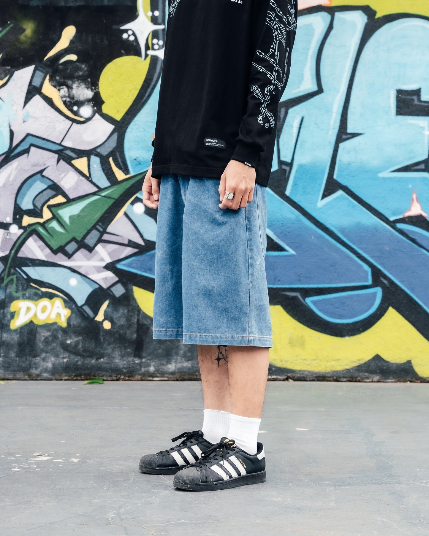 OFFHIGH JAGGED BLUE DENIM SHORT