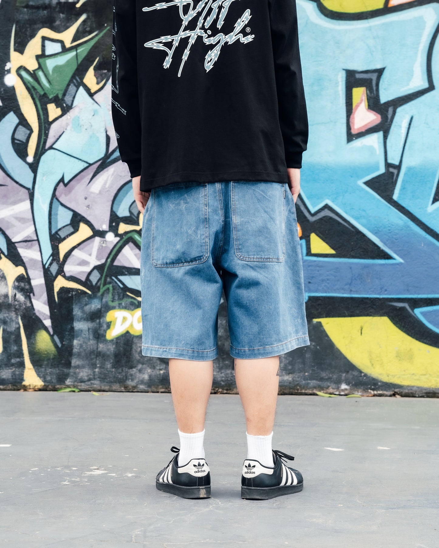 OFFHIGH JAGGED BLUE DENIM SHORT