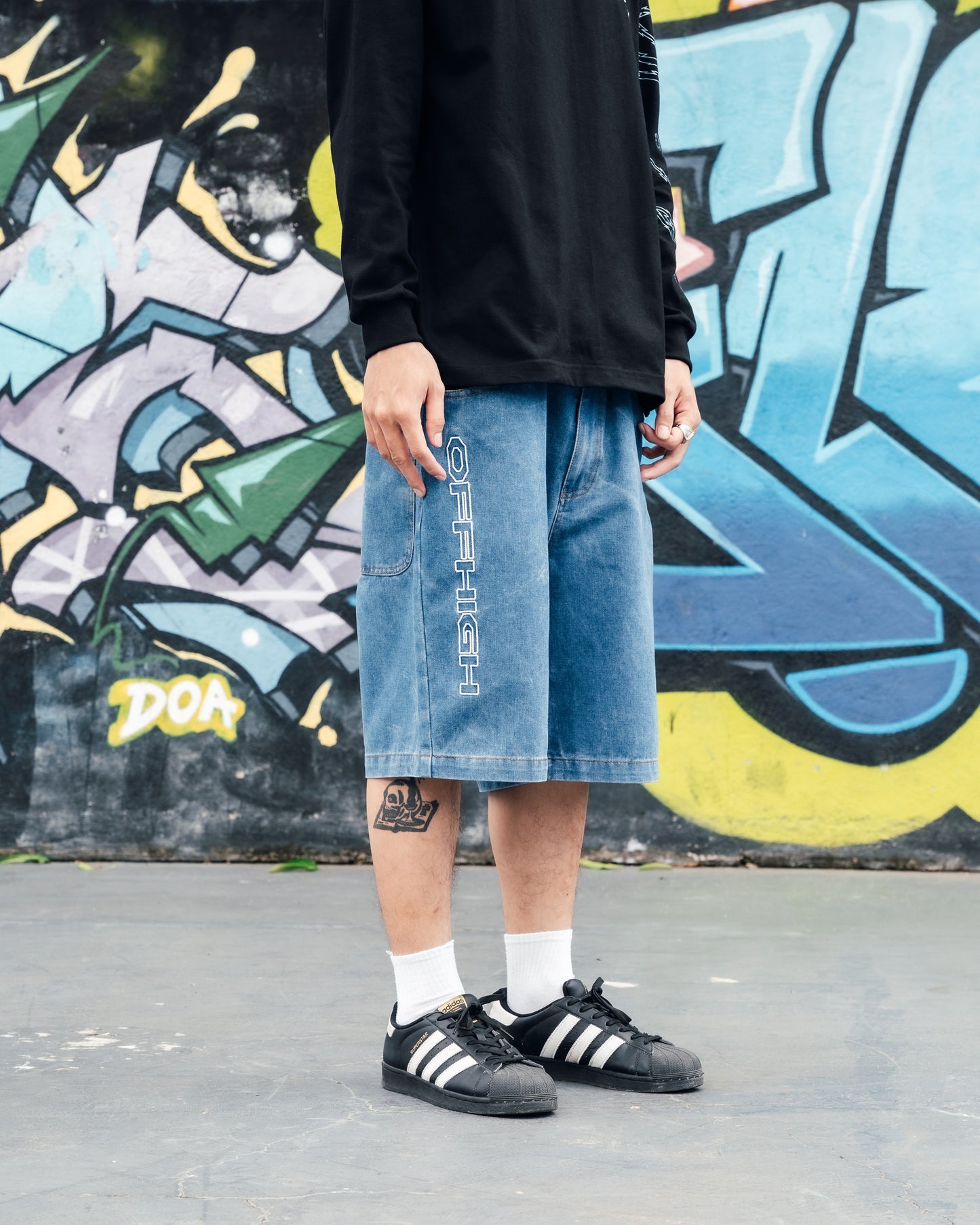 OFFHIGH JAGGED BLUE DENIM SHORT