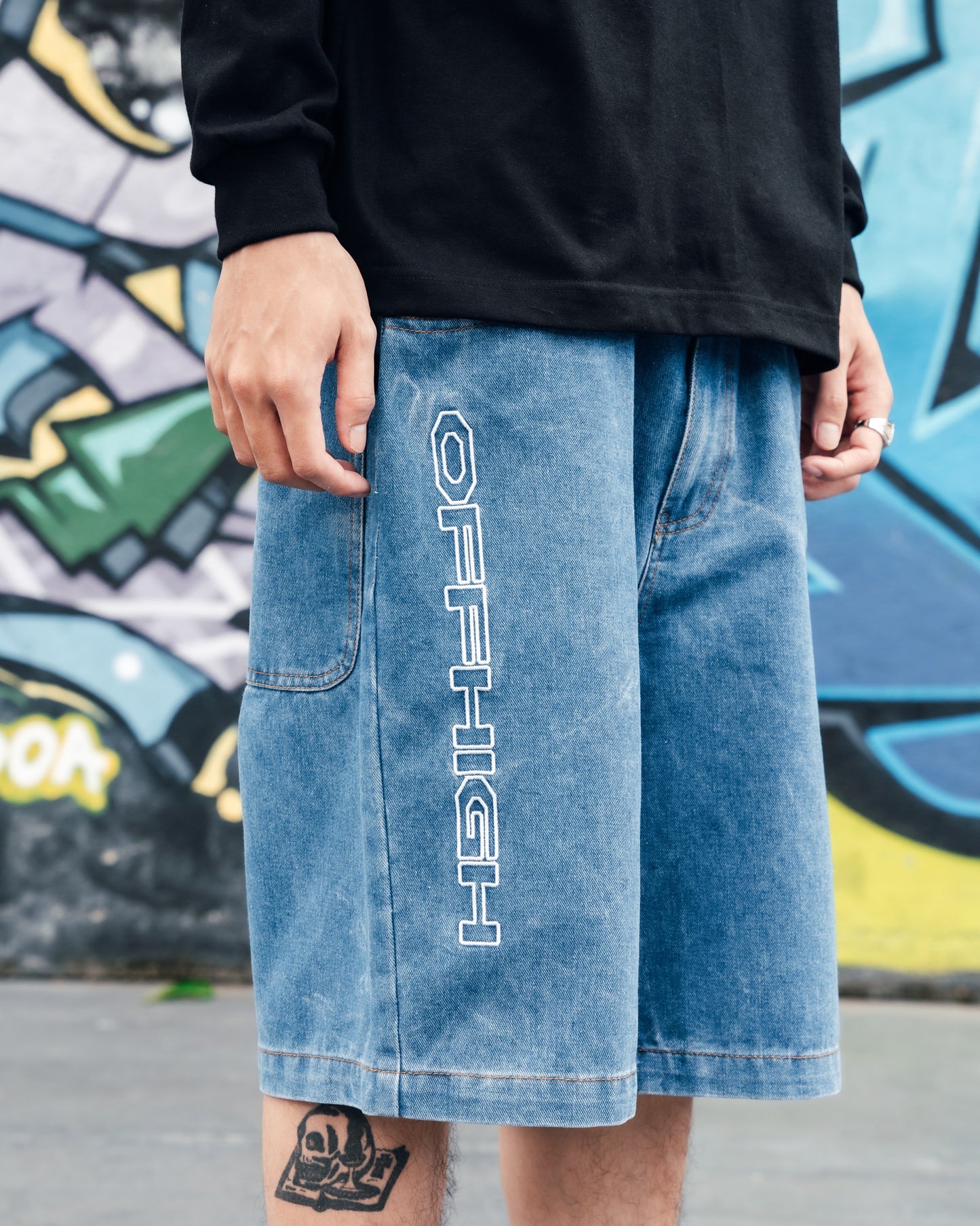OFFHIGH JAGGED BLUE DENIM SHORT