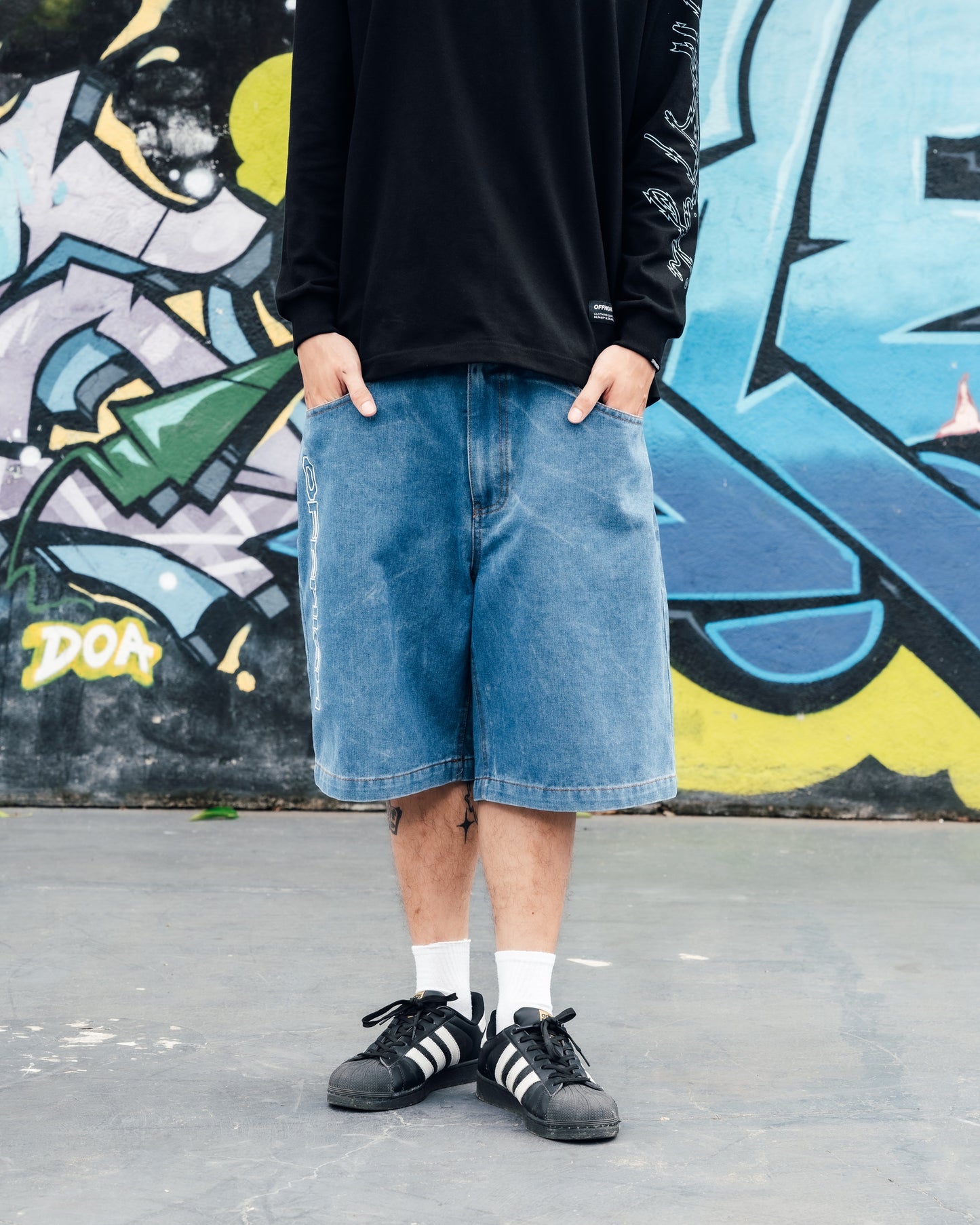 OFFHIGH JAGGED BLUE DENIM SHORT