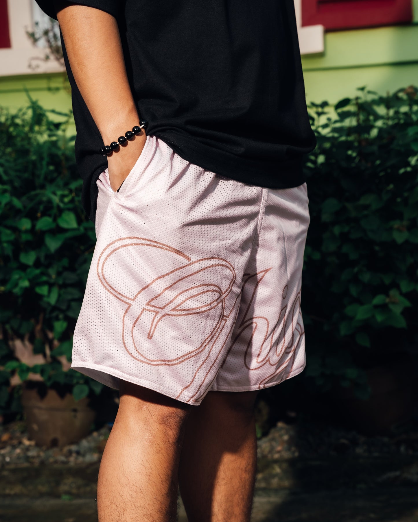 OFFHIGH SCRIPT CREAM MESH SHORT (NEW FIT)
