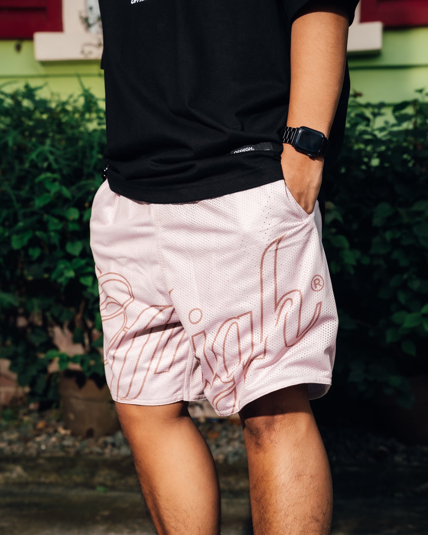 OFFHIGH SCRIPT CREAM MESH SHORT (NEW FIT)