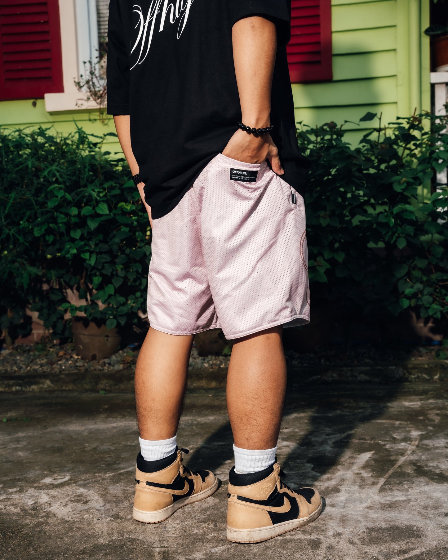 OFFHIGH SCRIPT CREAM MESH SHORT (NEW FIT)