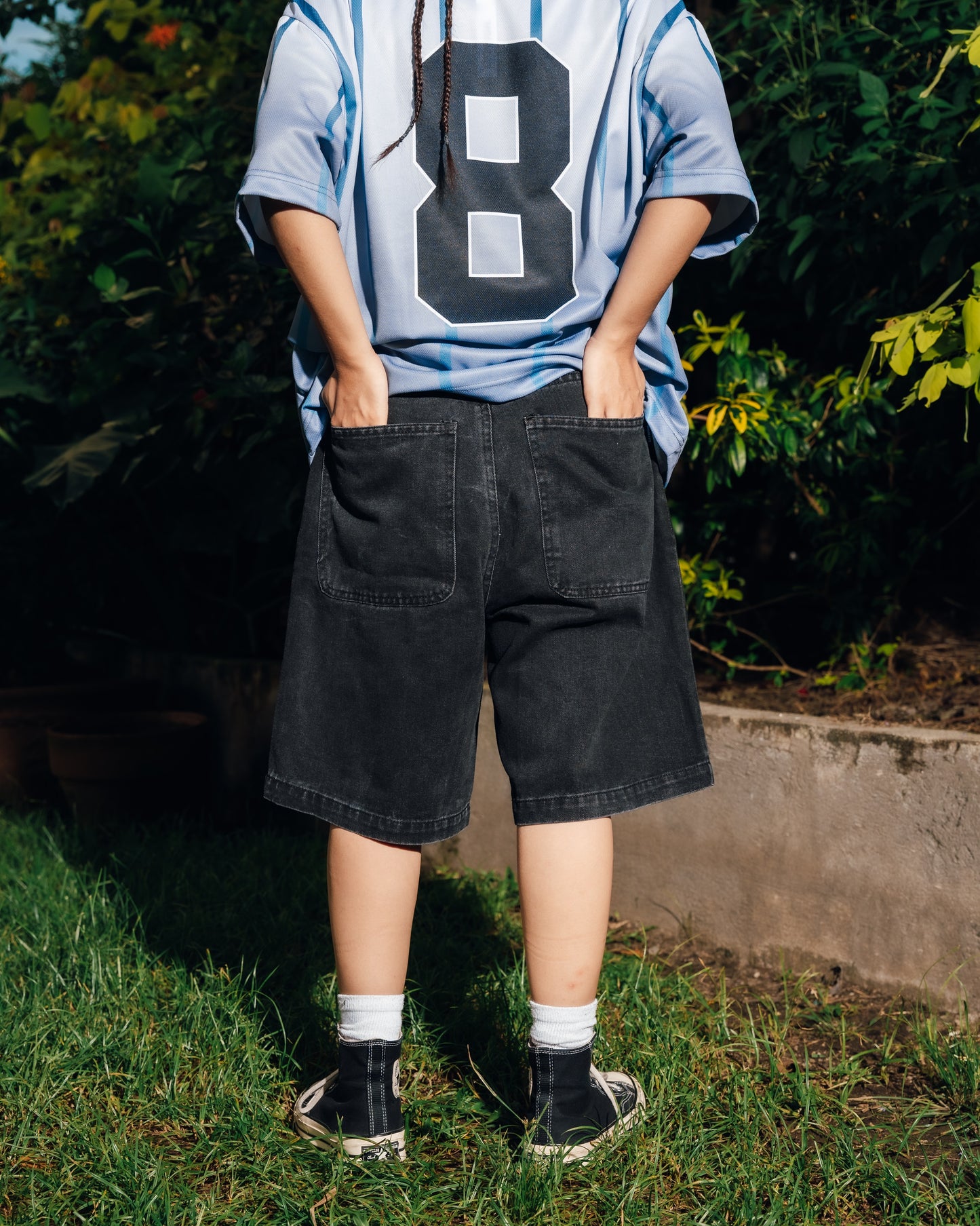OFFHIGH JAGGED BLACK DENIM SHORT