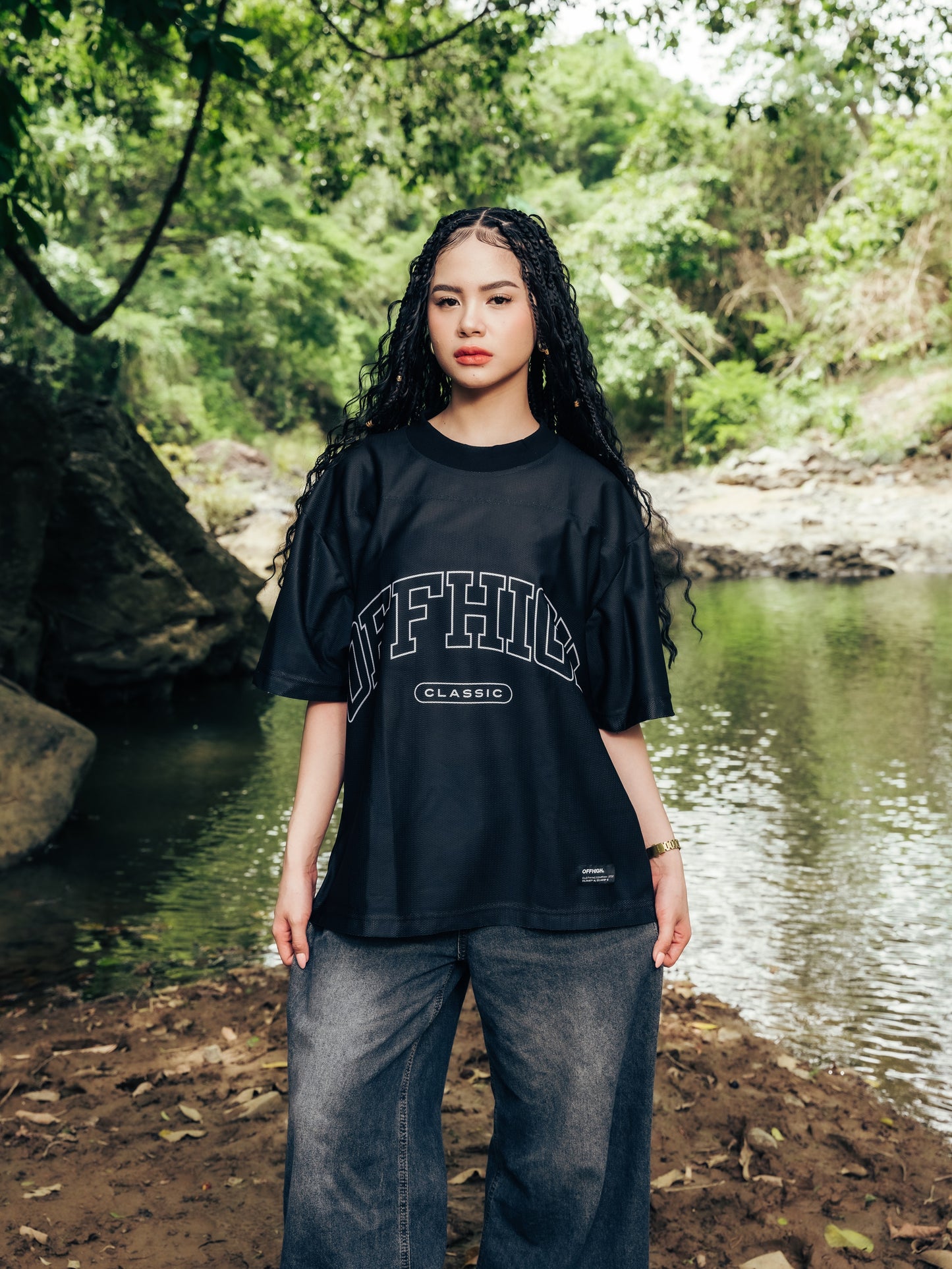 OFFHIGH MESH TEE PIERCE BLACK