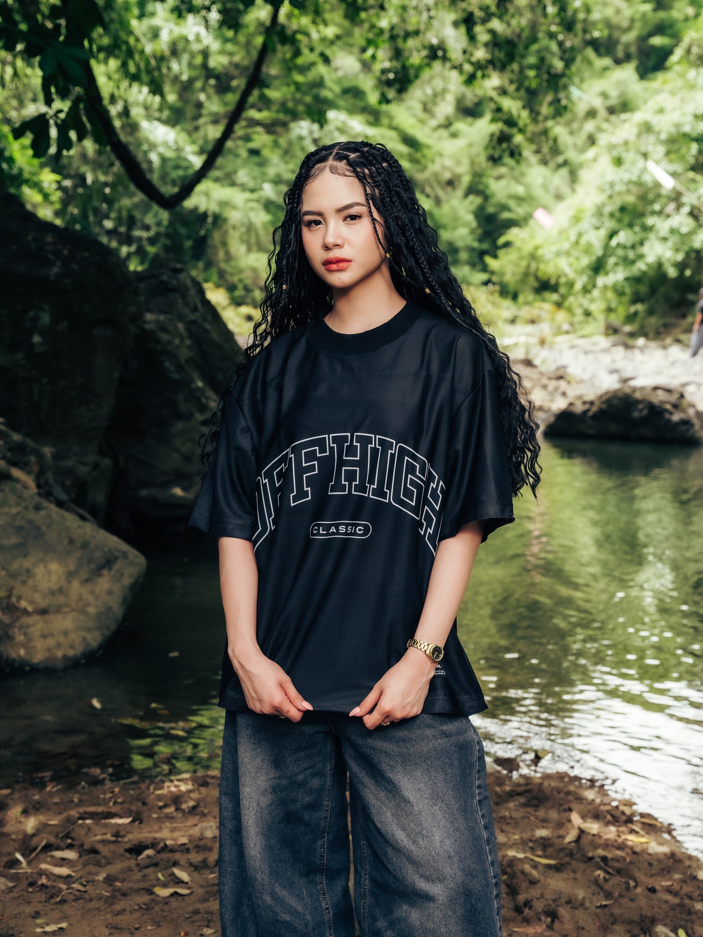OFFHIGH MESH TEE PIERCE BLACK