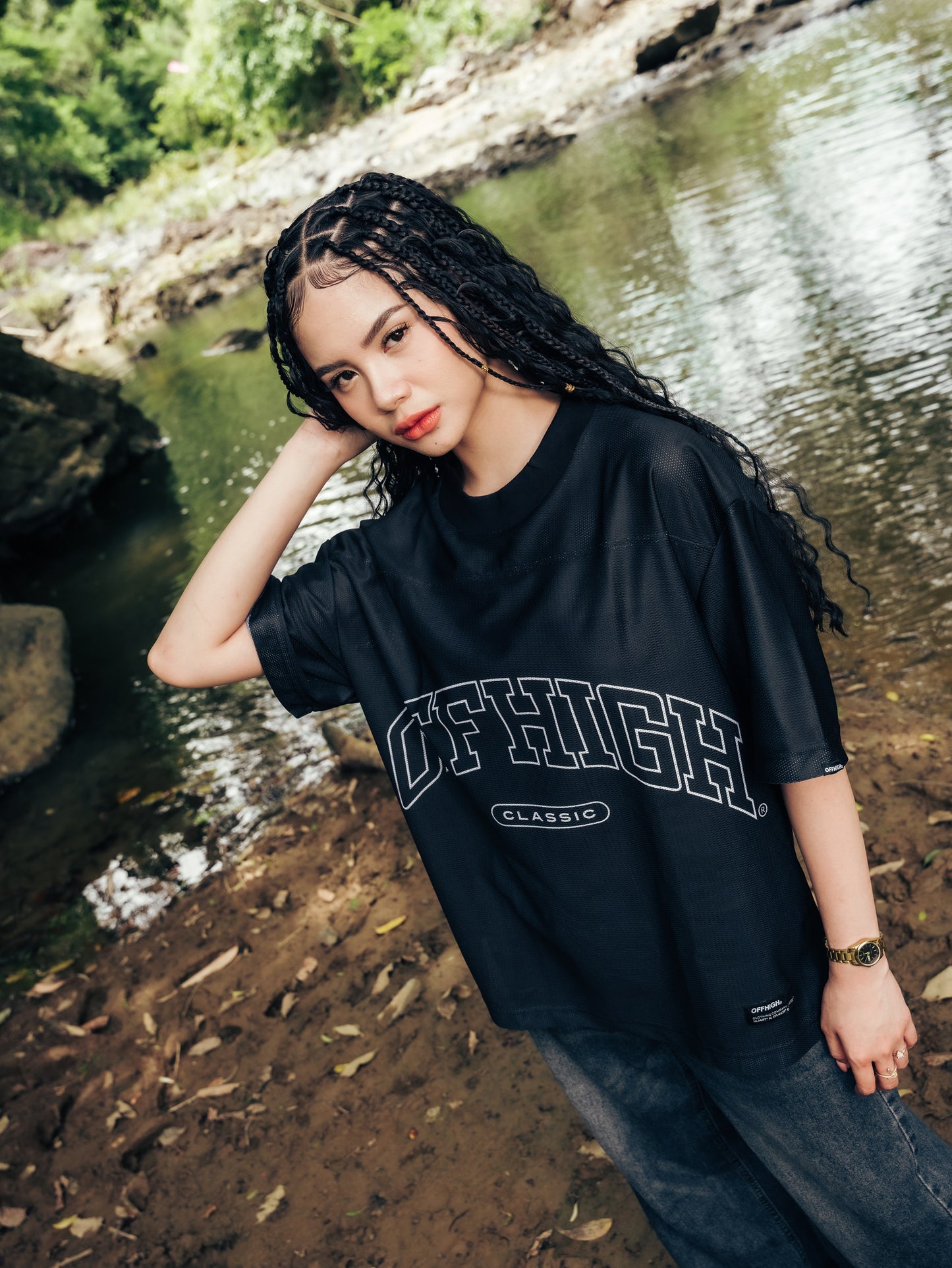 OFFHIGH MESH TEE PIERCE BLACK