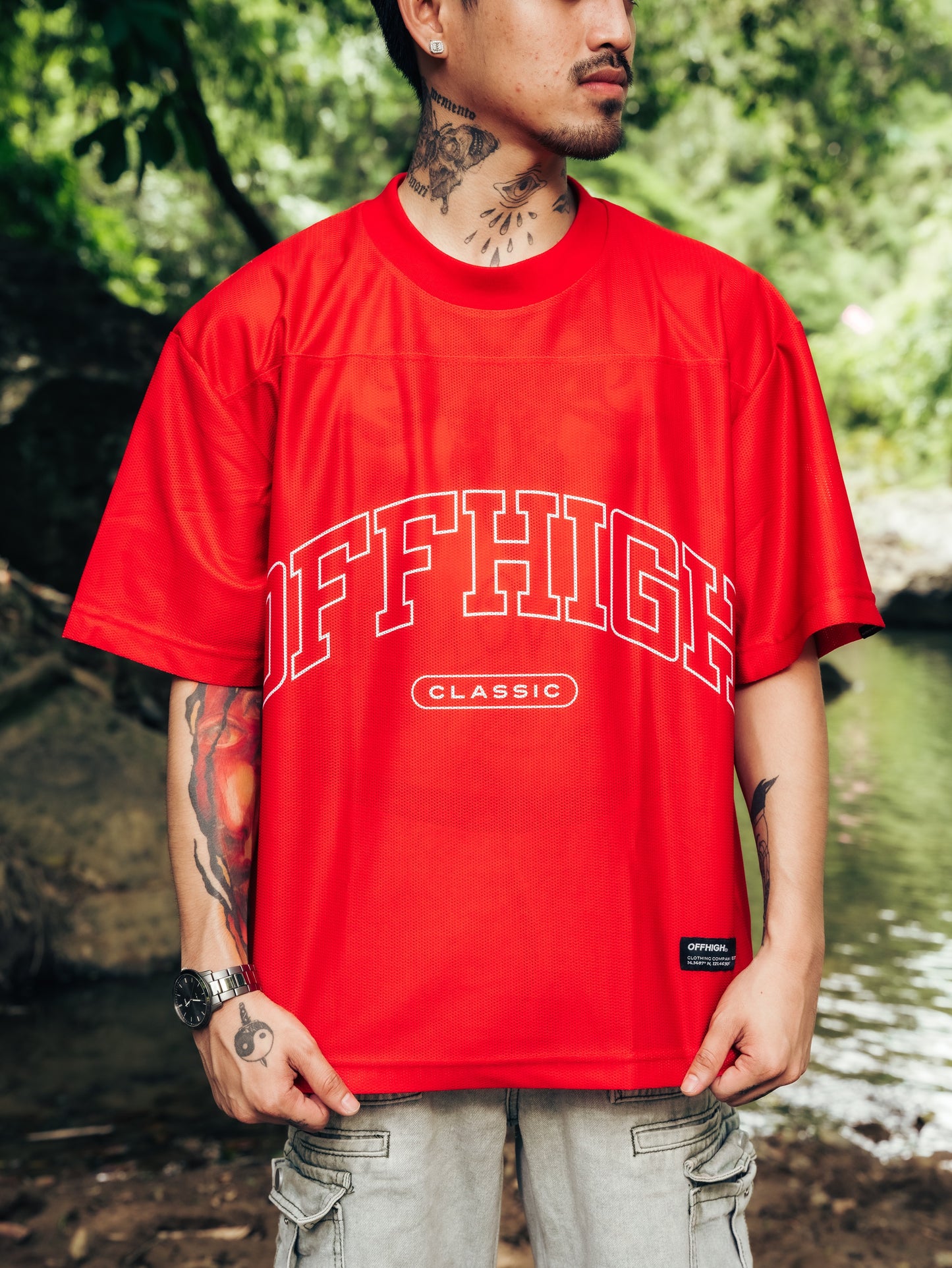 OFFHIGH MESH TEE PIERCE RED