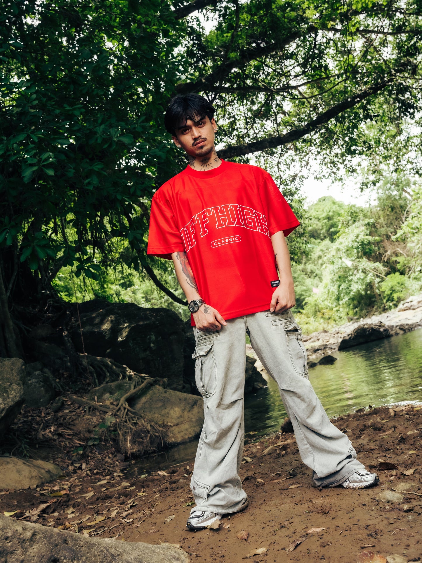 OFFHIGH MESH TEE PIERCE RED