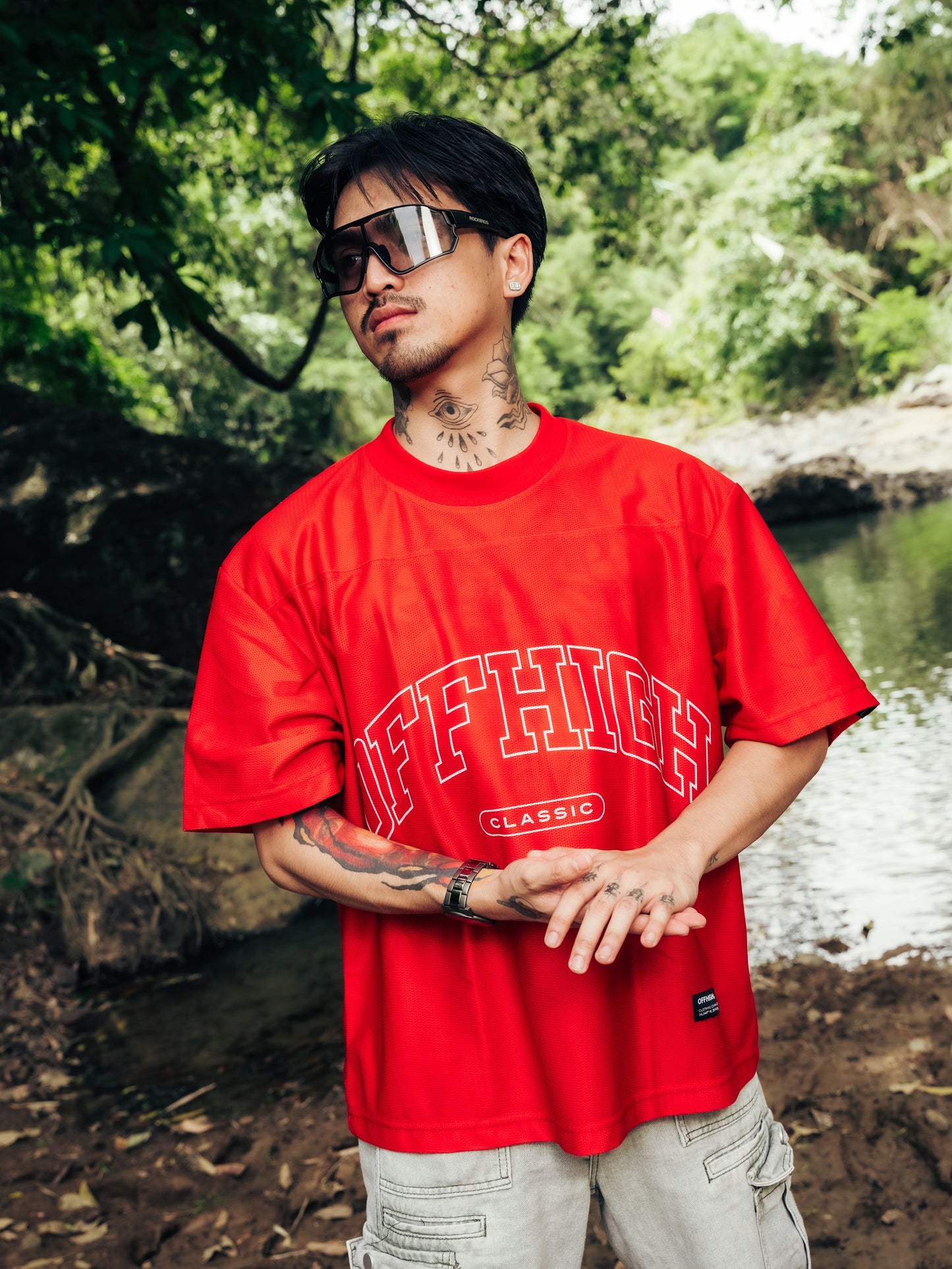 OFFHIGH MESH TEE PIERCE RED