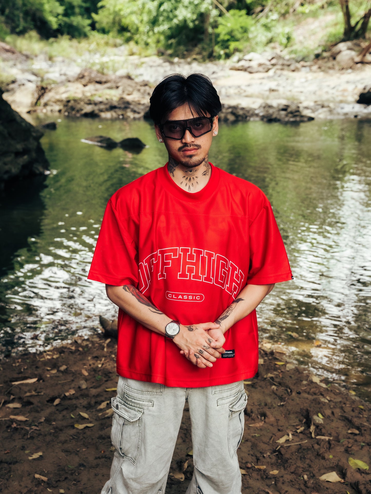 OFFHIGH MESH TEE PIERCE RED