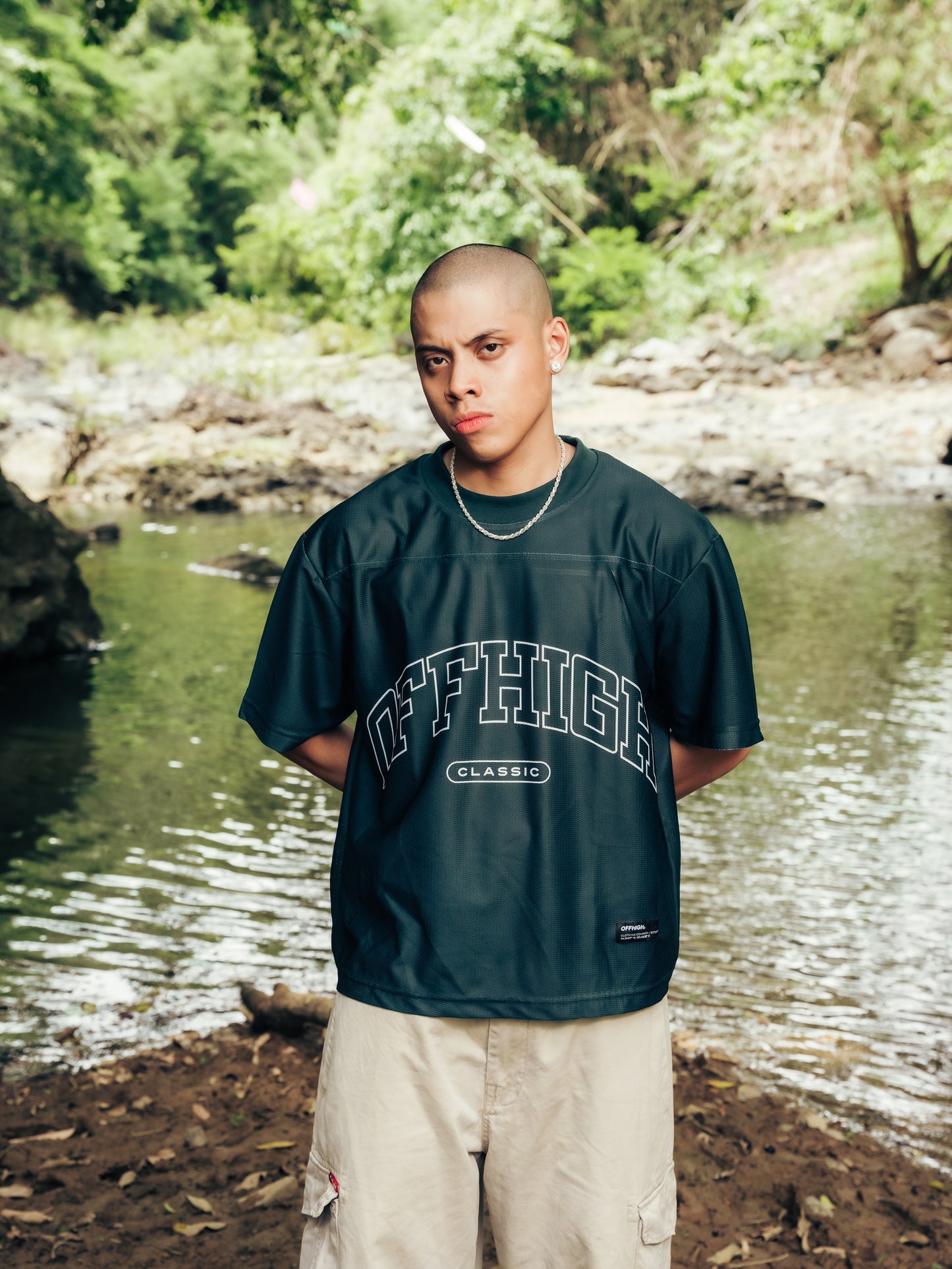 OFFHIGH MESH TEE PIERCE GREEN