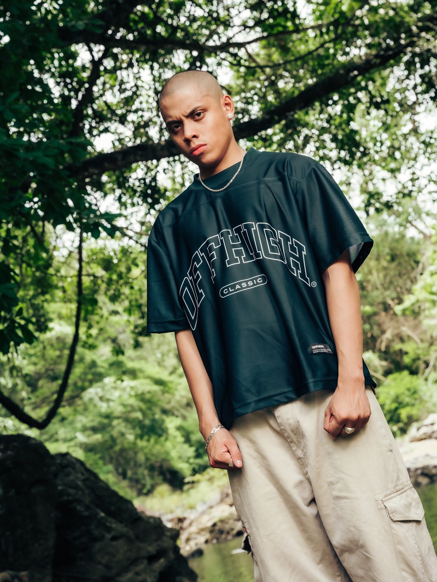 OFFHIGH MESH TEE PIERCE GREEN