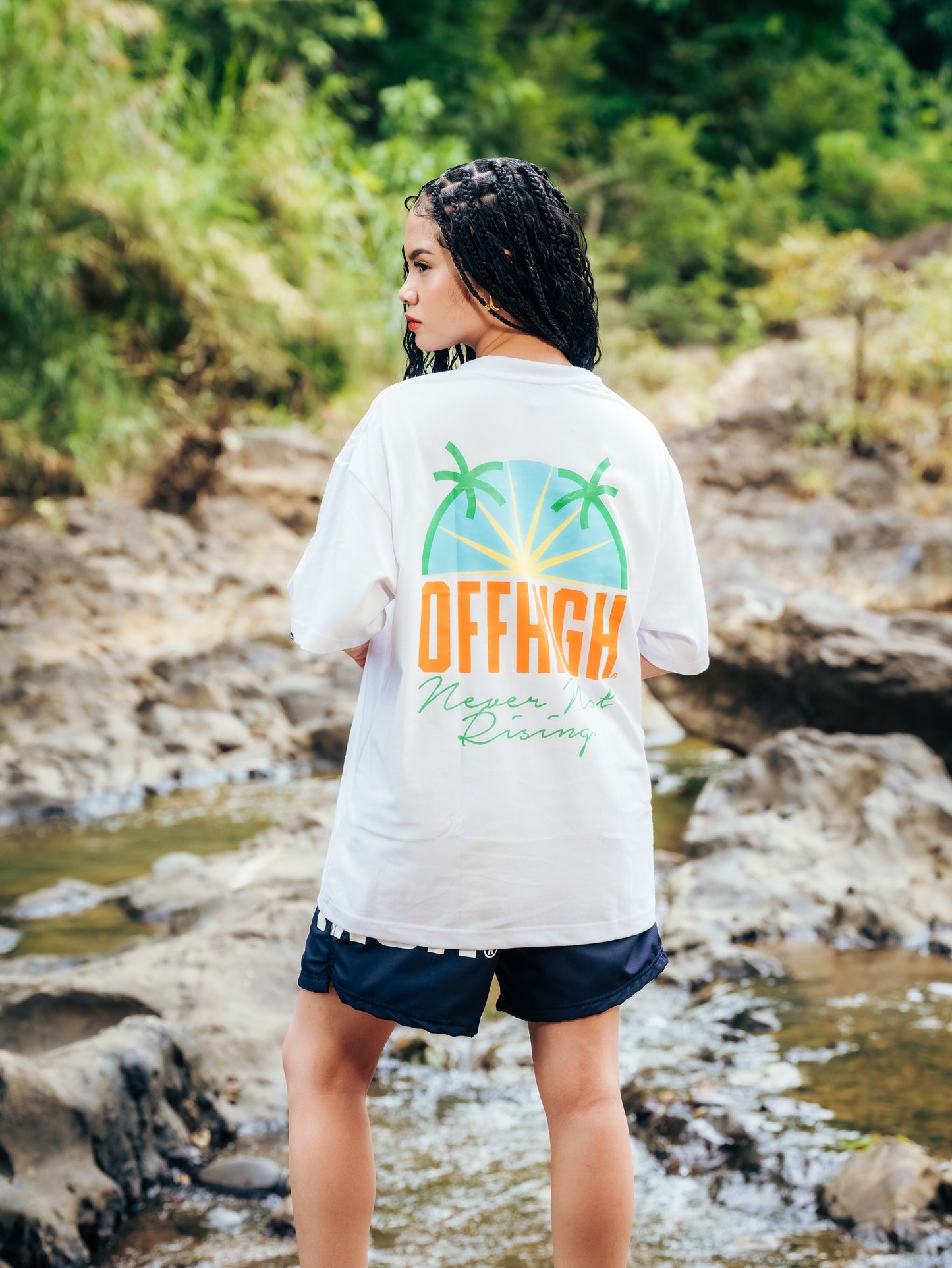 OFFHIGH NEVER NOT RISING WHITE TSHIRT