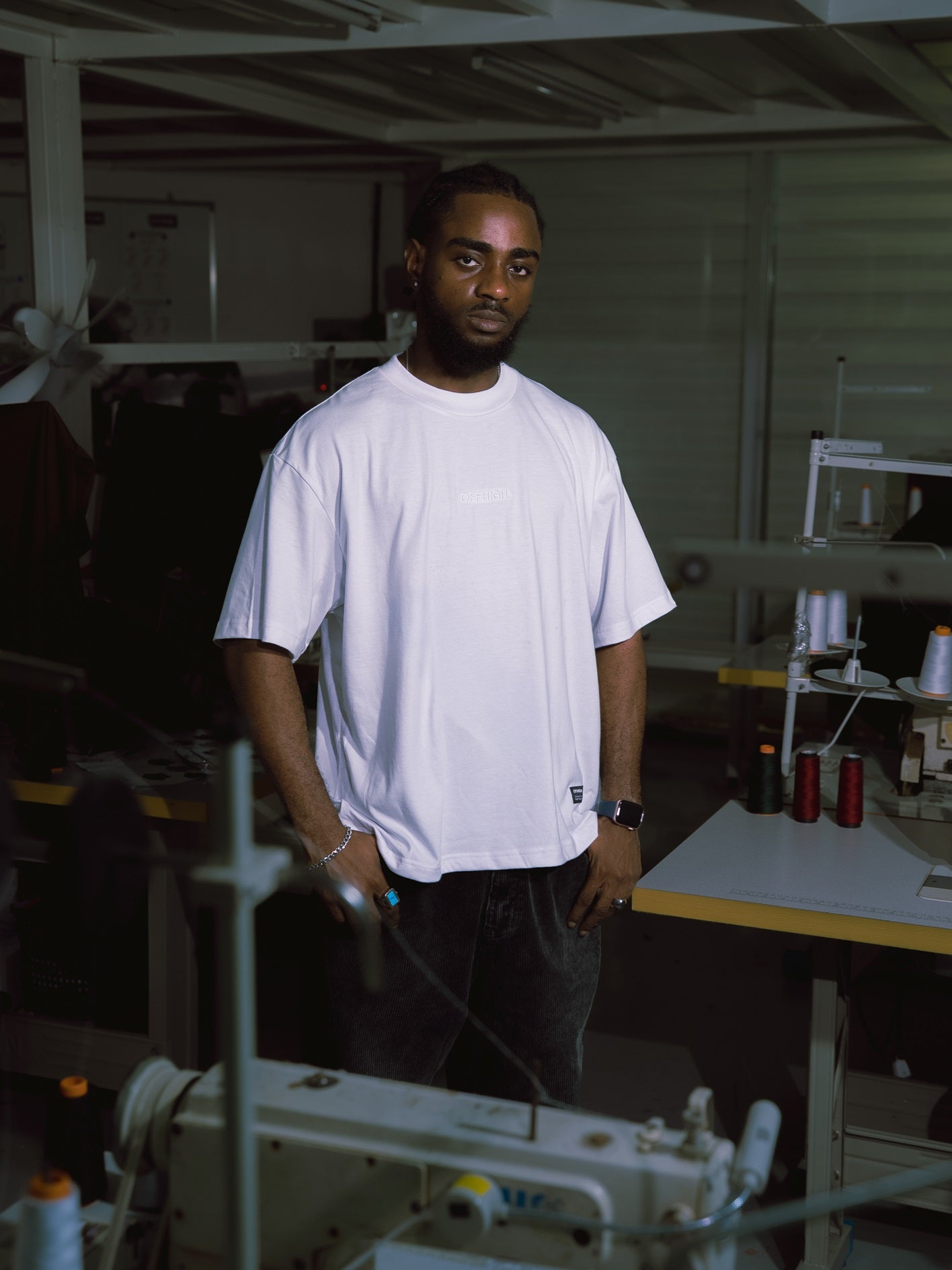 OFFHIGH SHADOW THREAD WHITE TSHIRT (BOXY FIT)