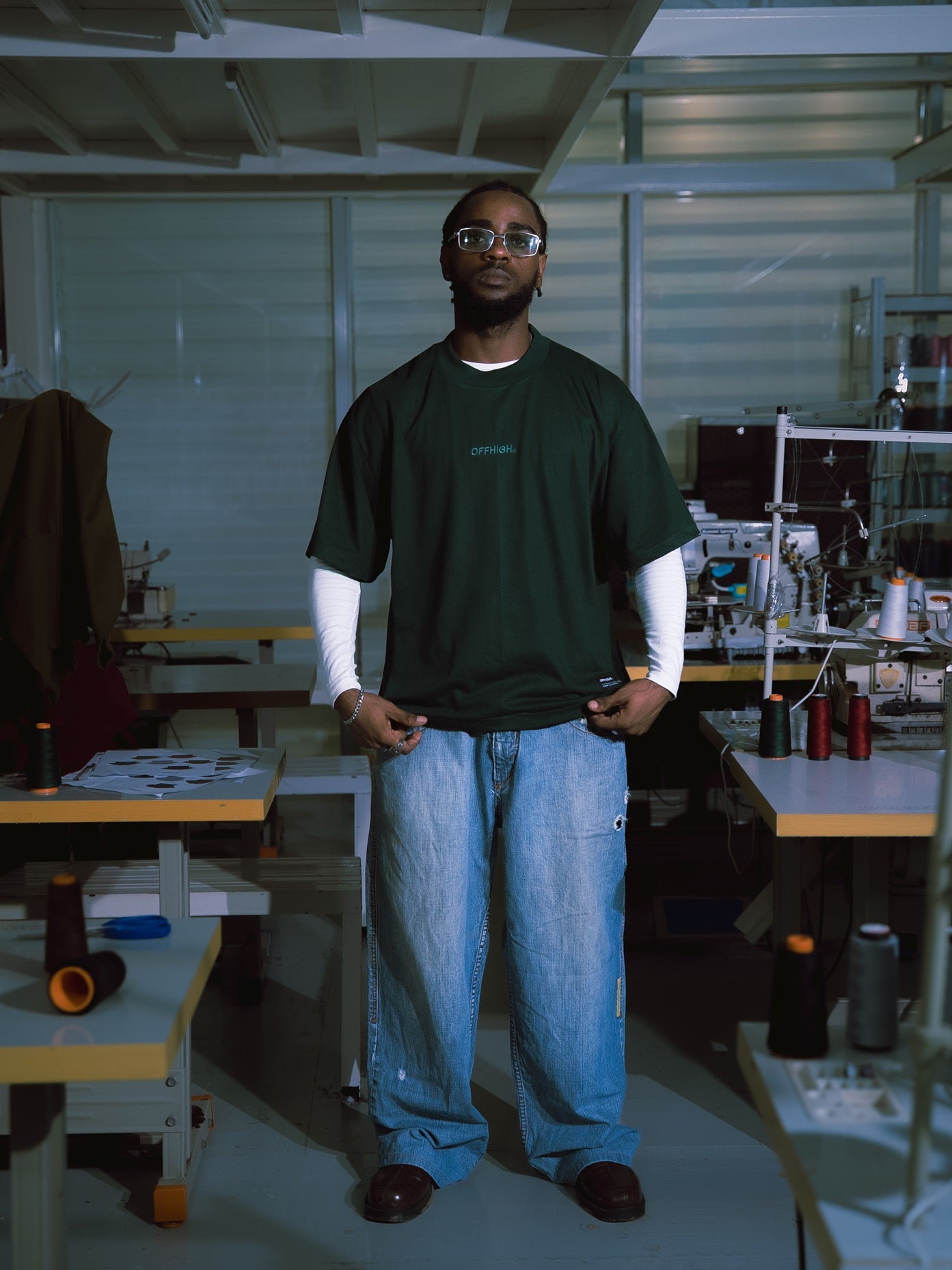 OFFHIGH SHADOW THREAD MOSS GREEN TSHIRT (BOXY FIT)