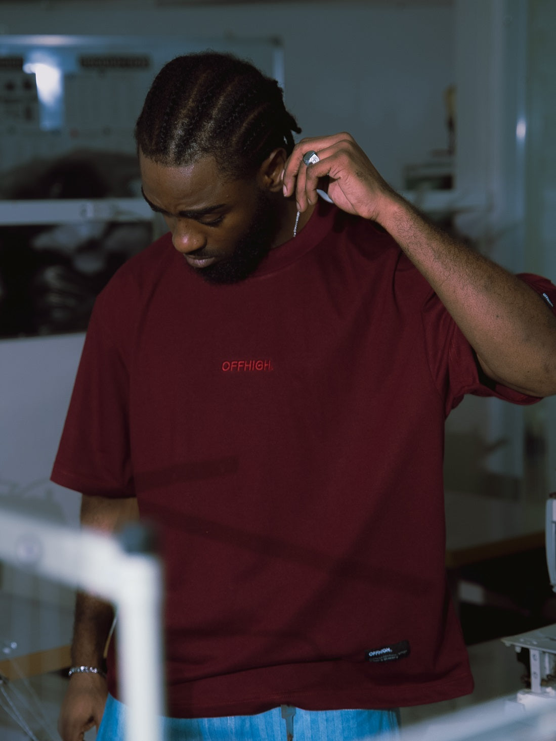 OFFHIGH SHADOW THREAD MAROON TSHIRT (BOXY FIT)