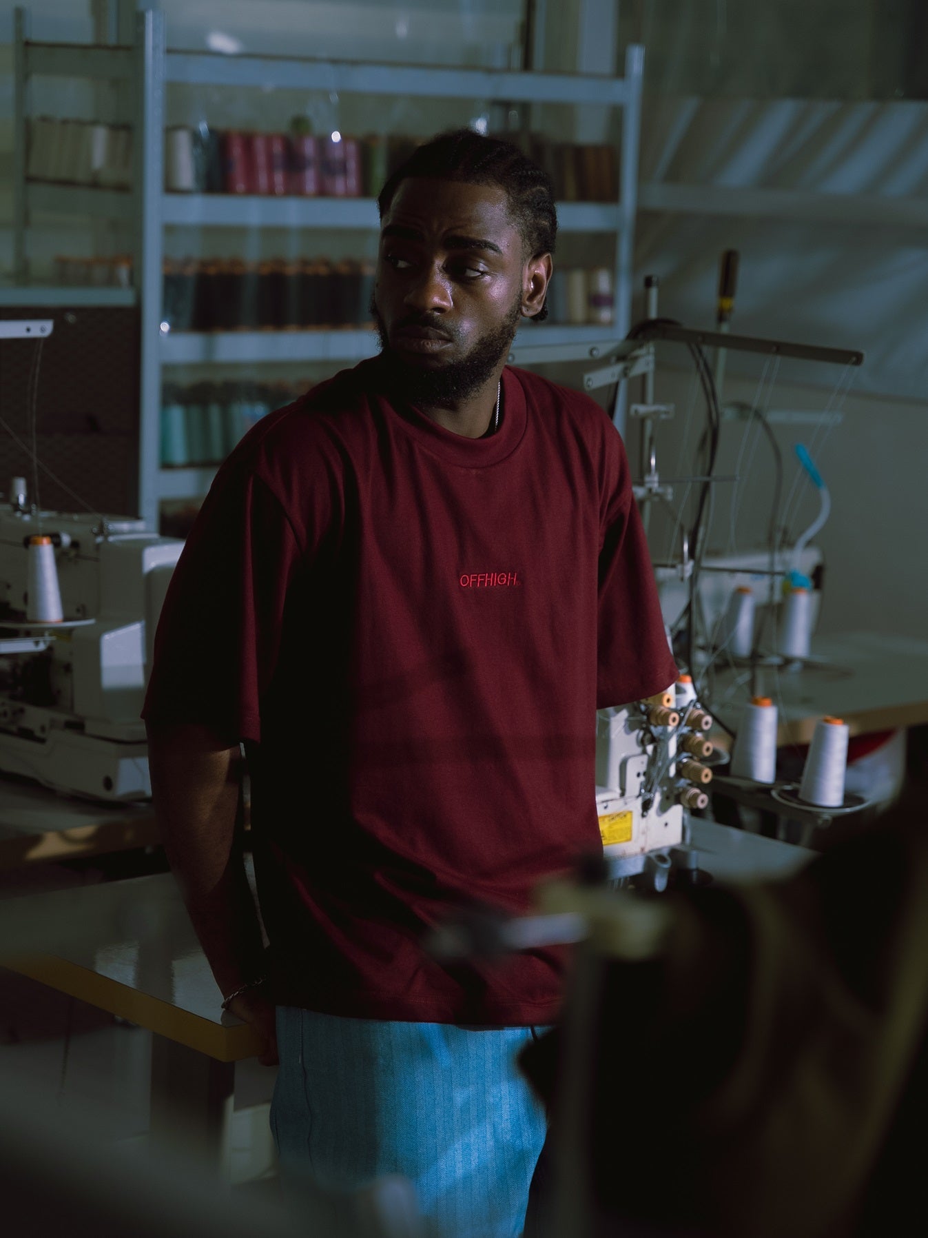 OFFHIGH SHADOW THREAD MAROON TSHIRT (BOXY FIT)