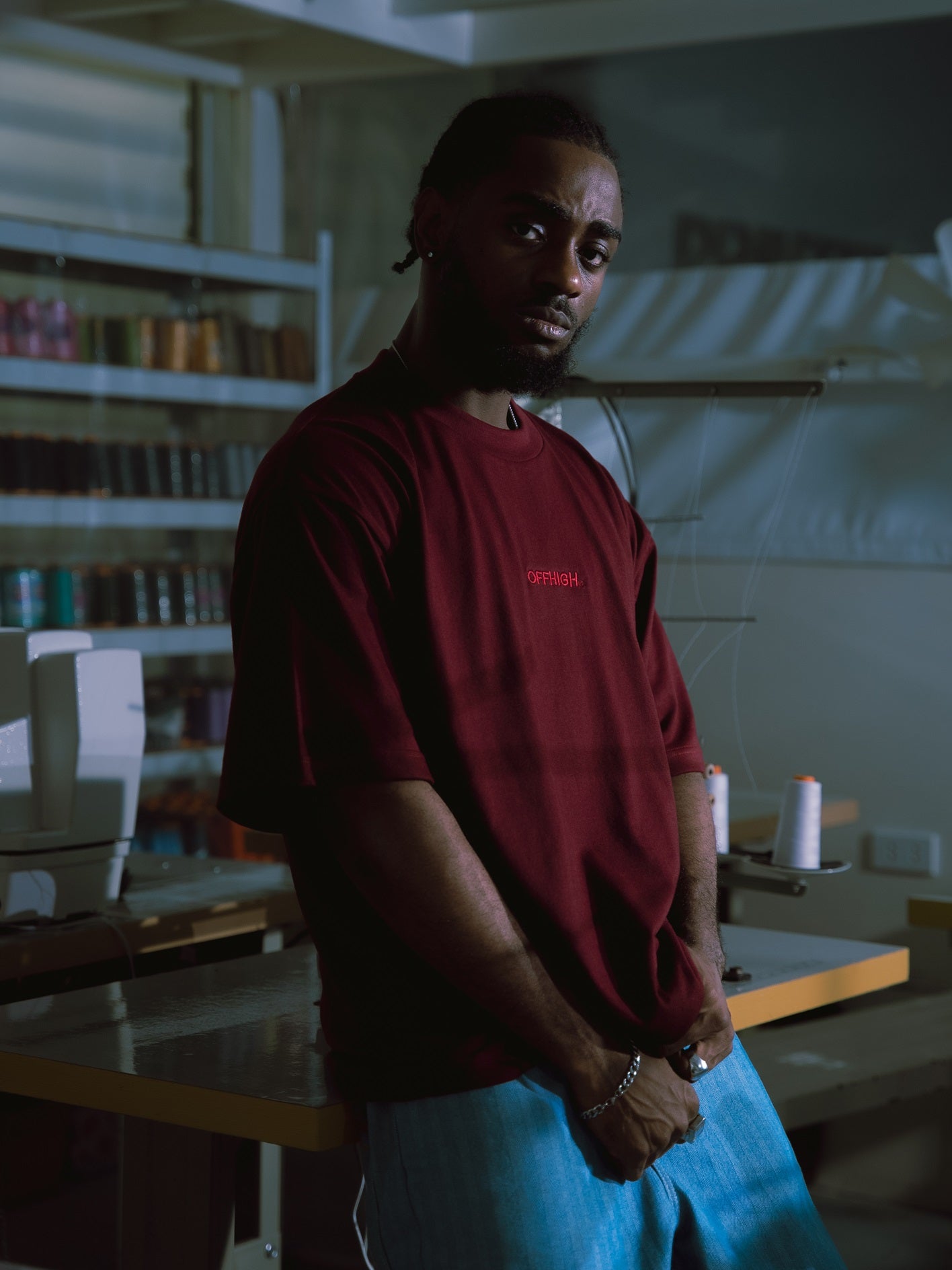 OFFHIGH SHADOW THREAD MAROON TSHIRT (BOXY FIT)