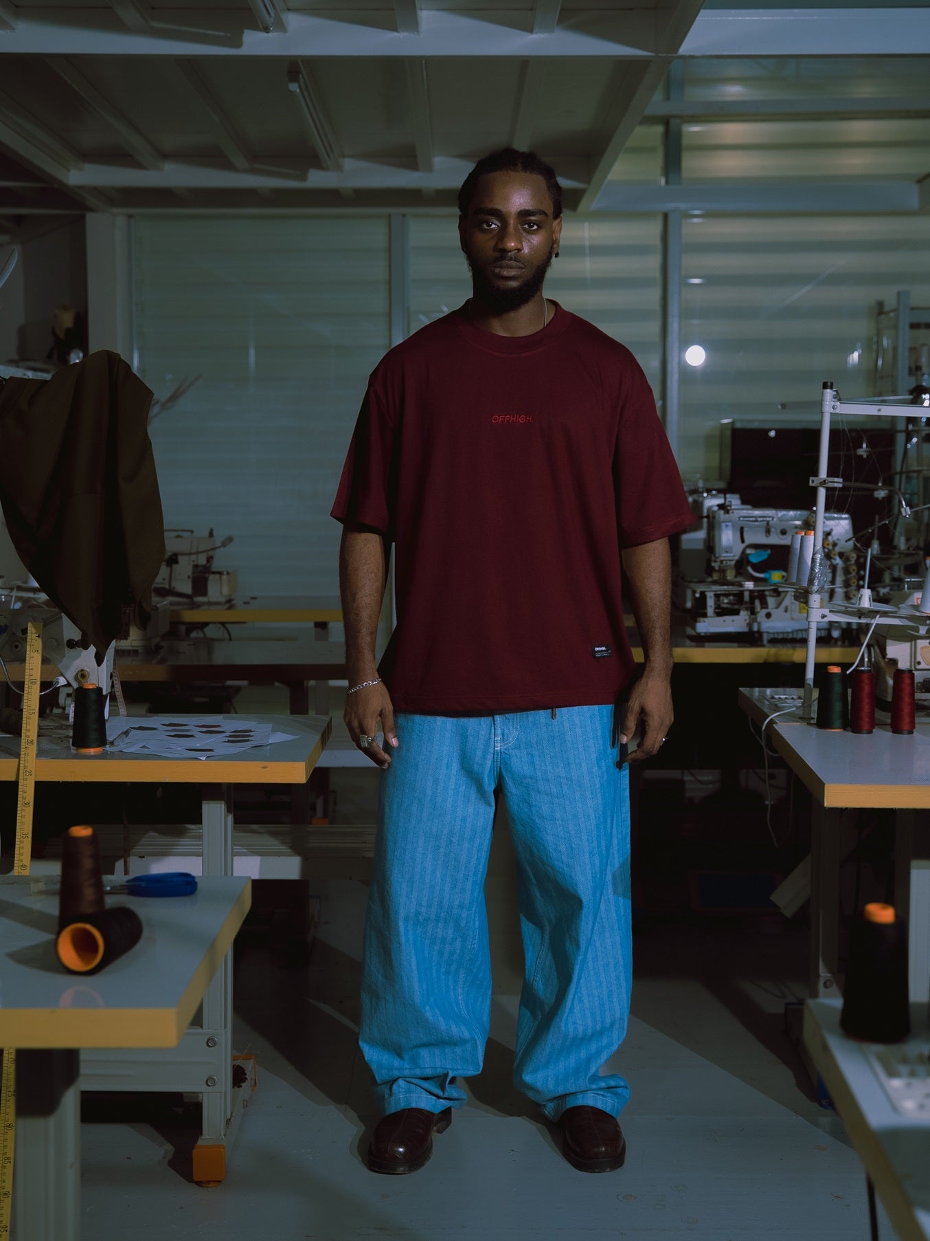 OFFHIGH SHADOW THREAD MAROON TSHIRT (BOXY FIT)