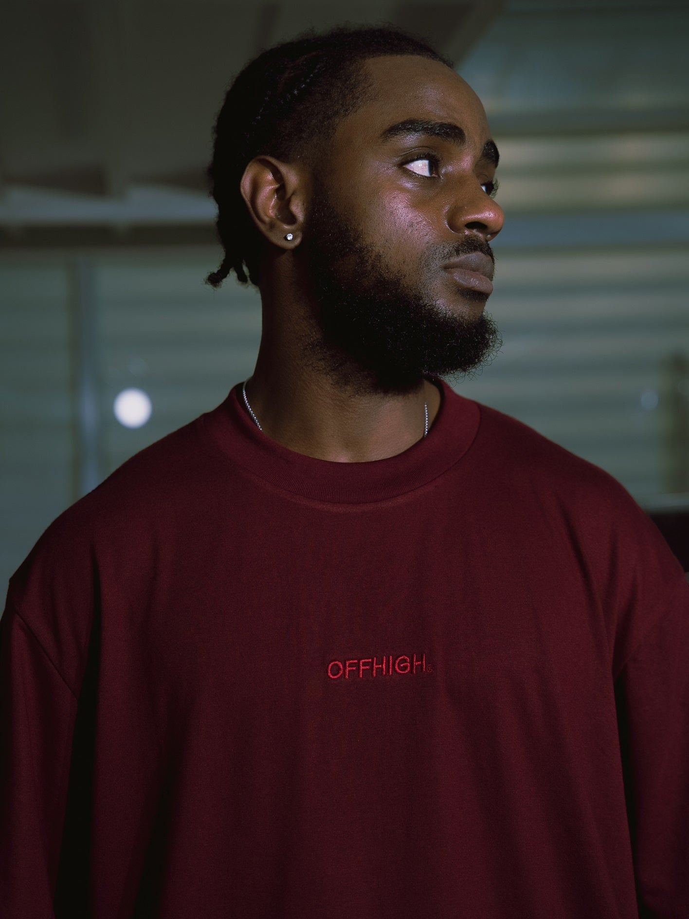 OFFHIGH SHADOW THREAD MAROON TSHIRT (BOXY FIT)