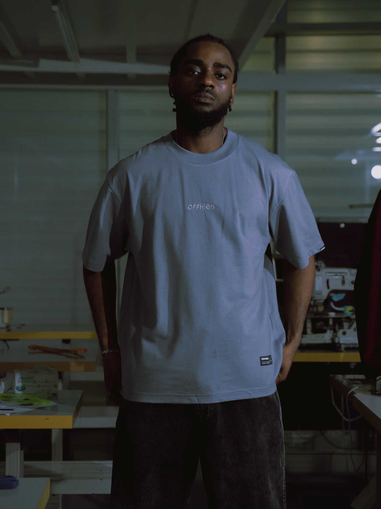 OFFHIGH SHADOW THREAD GRAY TSHIRT (BOXY FIT)