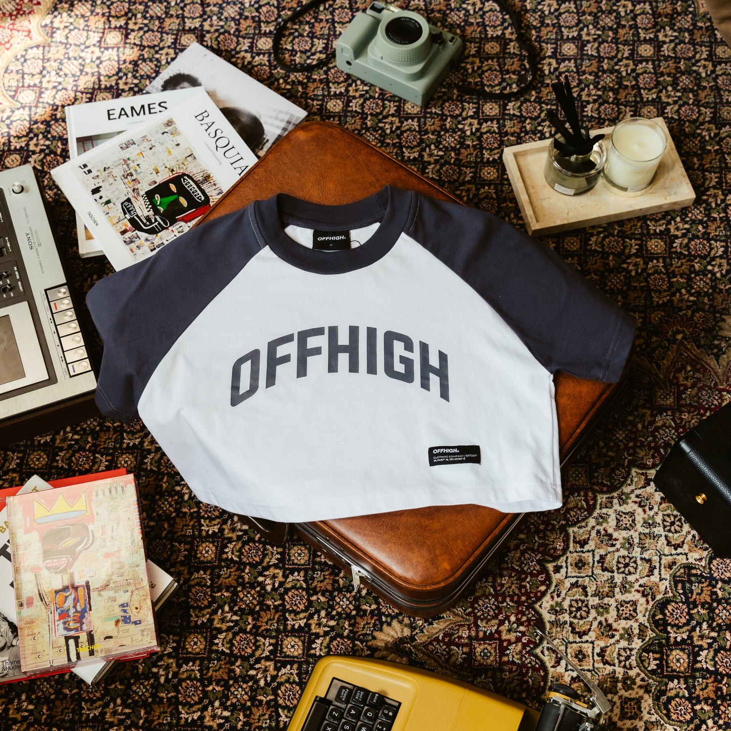 OFFHIGH RAGLAN CHARCOAL CROP TSHIRT