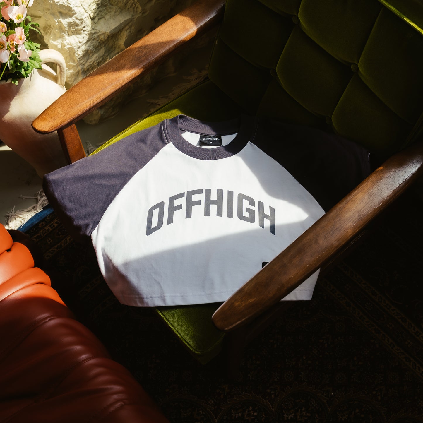 OFFHIGH RAGLAN CHARCOAL CROP TSHIRT