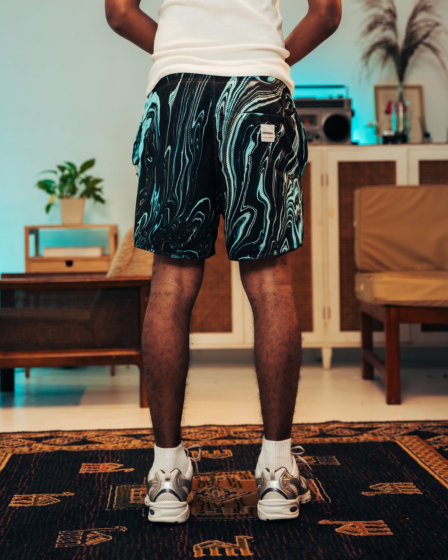 OFFHIGH FLOW BLACK BLUE MESH SHORT