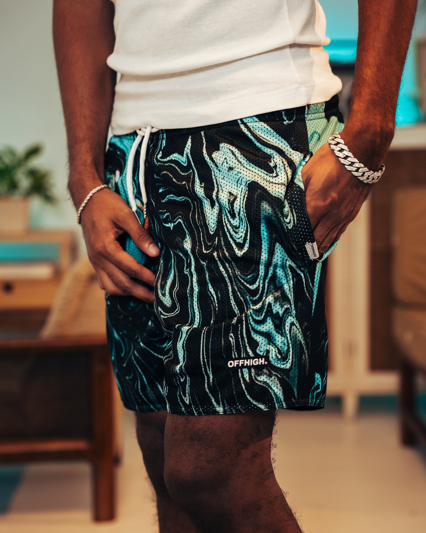 OFFHIGH FLOW BLACK BLUE MESH SHORT