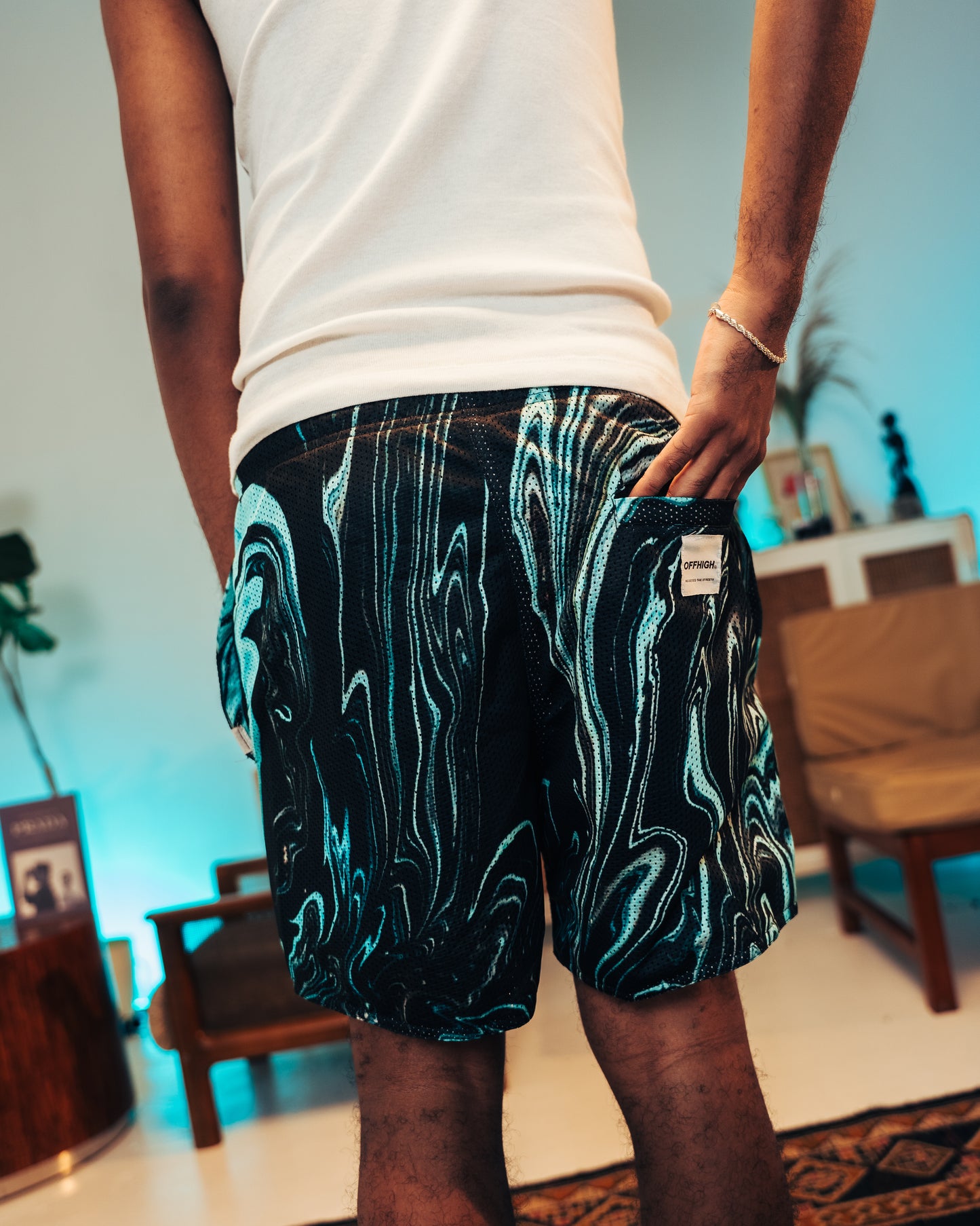 OFFHIGH FLOW BLACK BLUE MESH SHORT