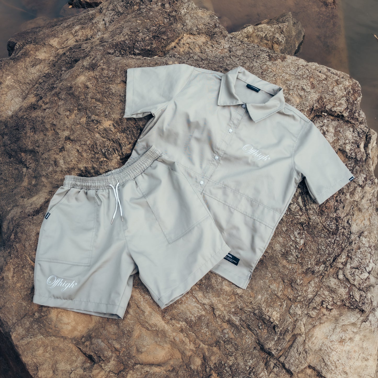 OFFHIGH RANGE GRAY SHORTS