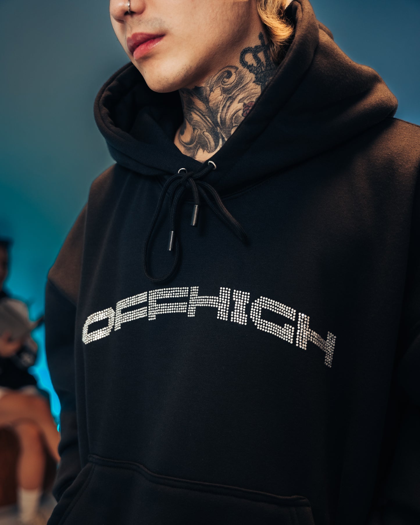 OFFHIGH RHINESTONES BLACK HOODIE