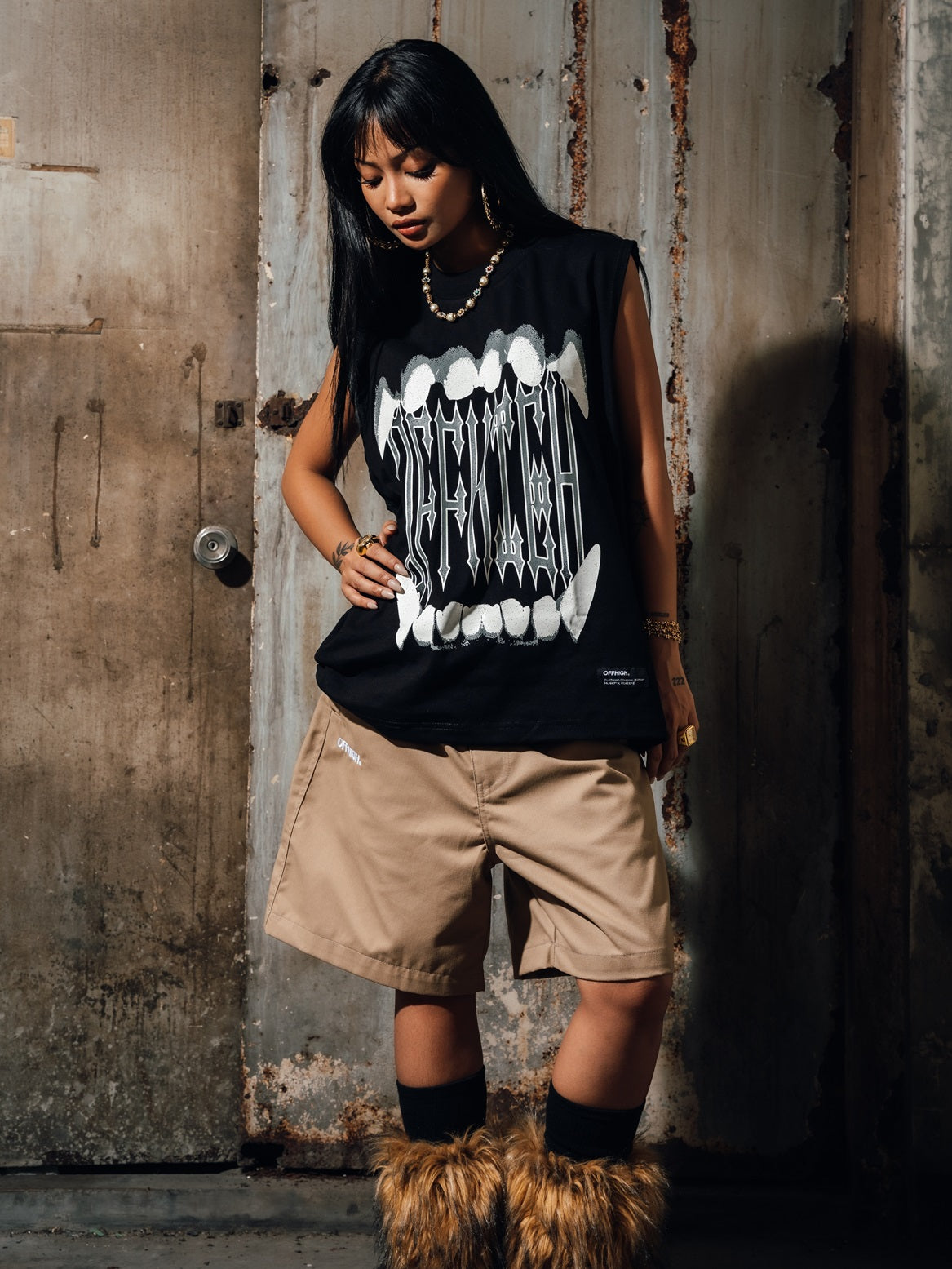 OFFHIGH STITCHY TWILL KHAKI SHORT