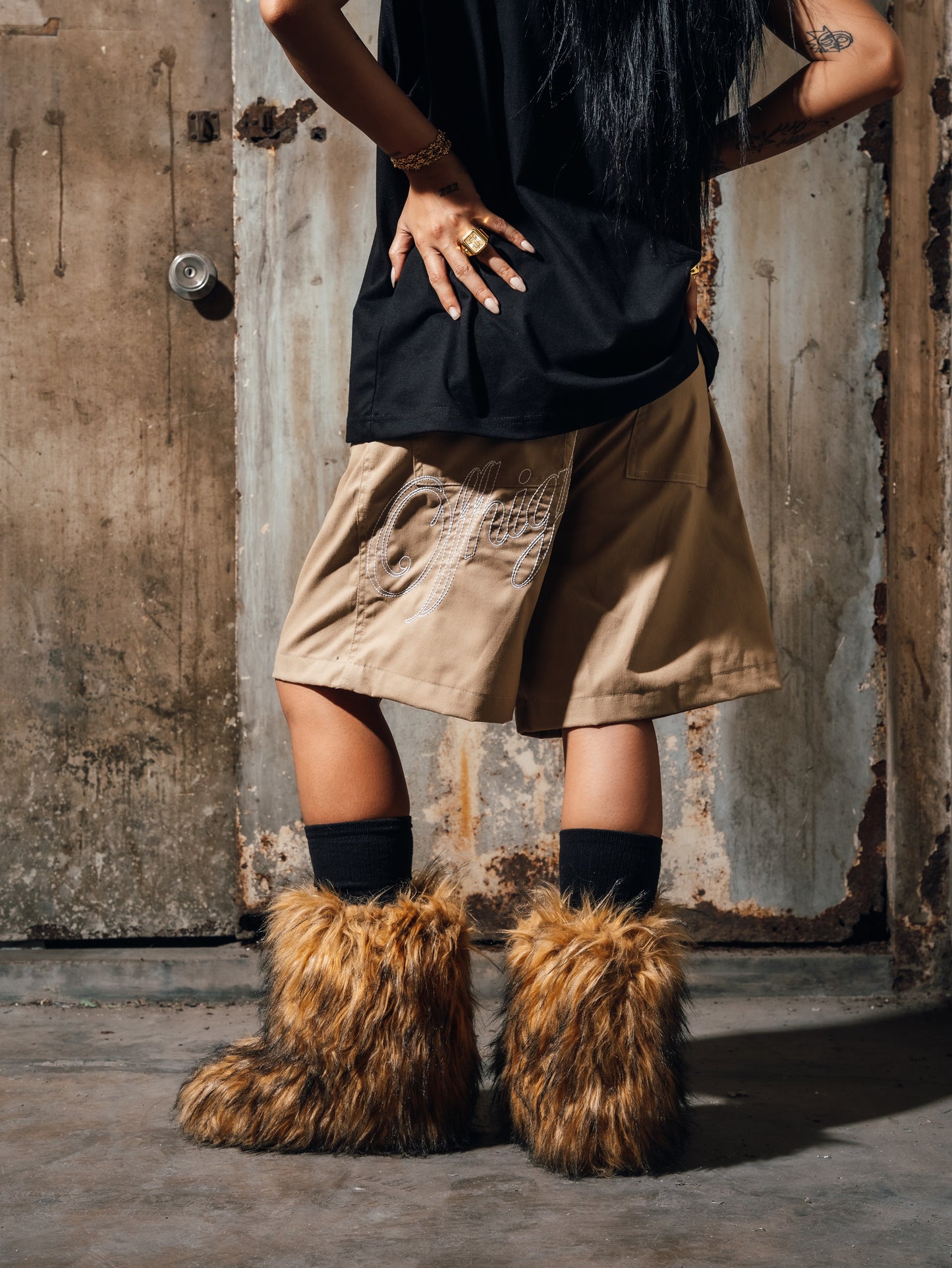 OFFHIGH STITCHY TWILL KHAKI SHORT