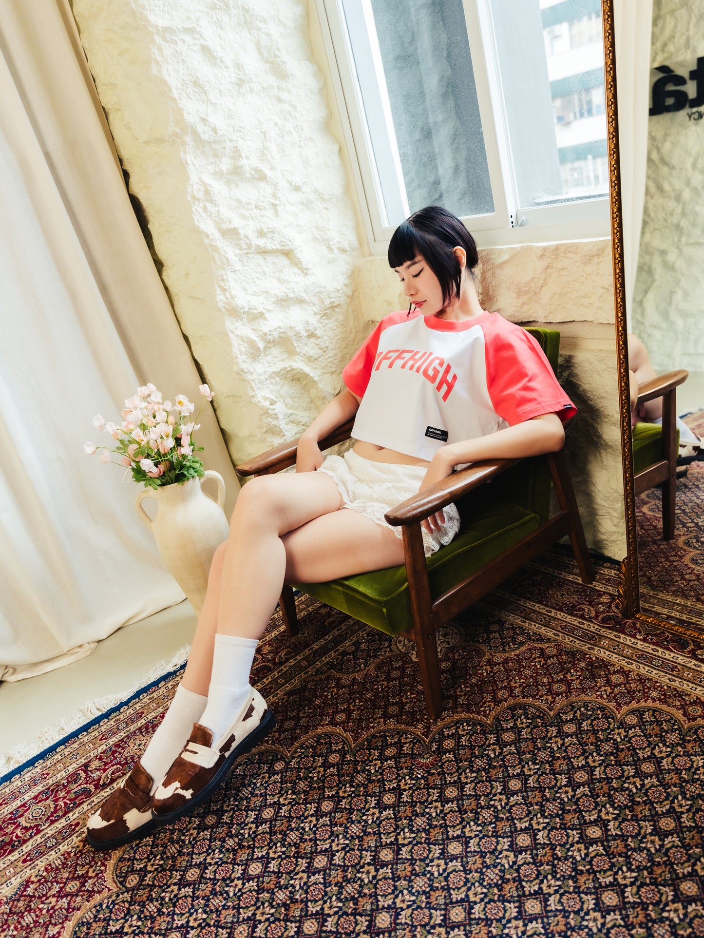 OFFHIGH RAGLAN SALMON CROP TSHIRT