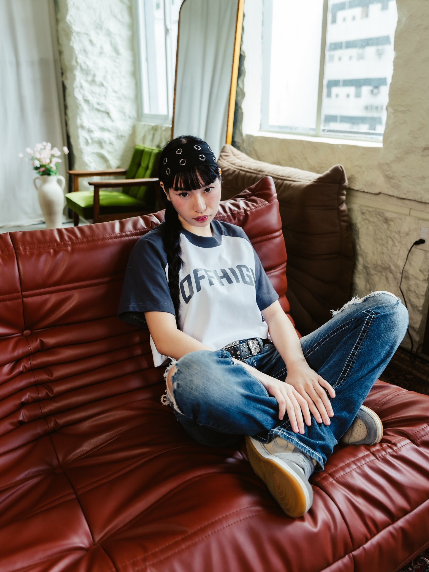 OFFHIGH RAGLAN CHARCOAL CROP TSHIRT