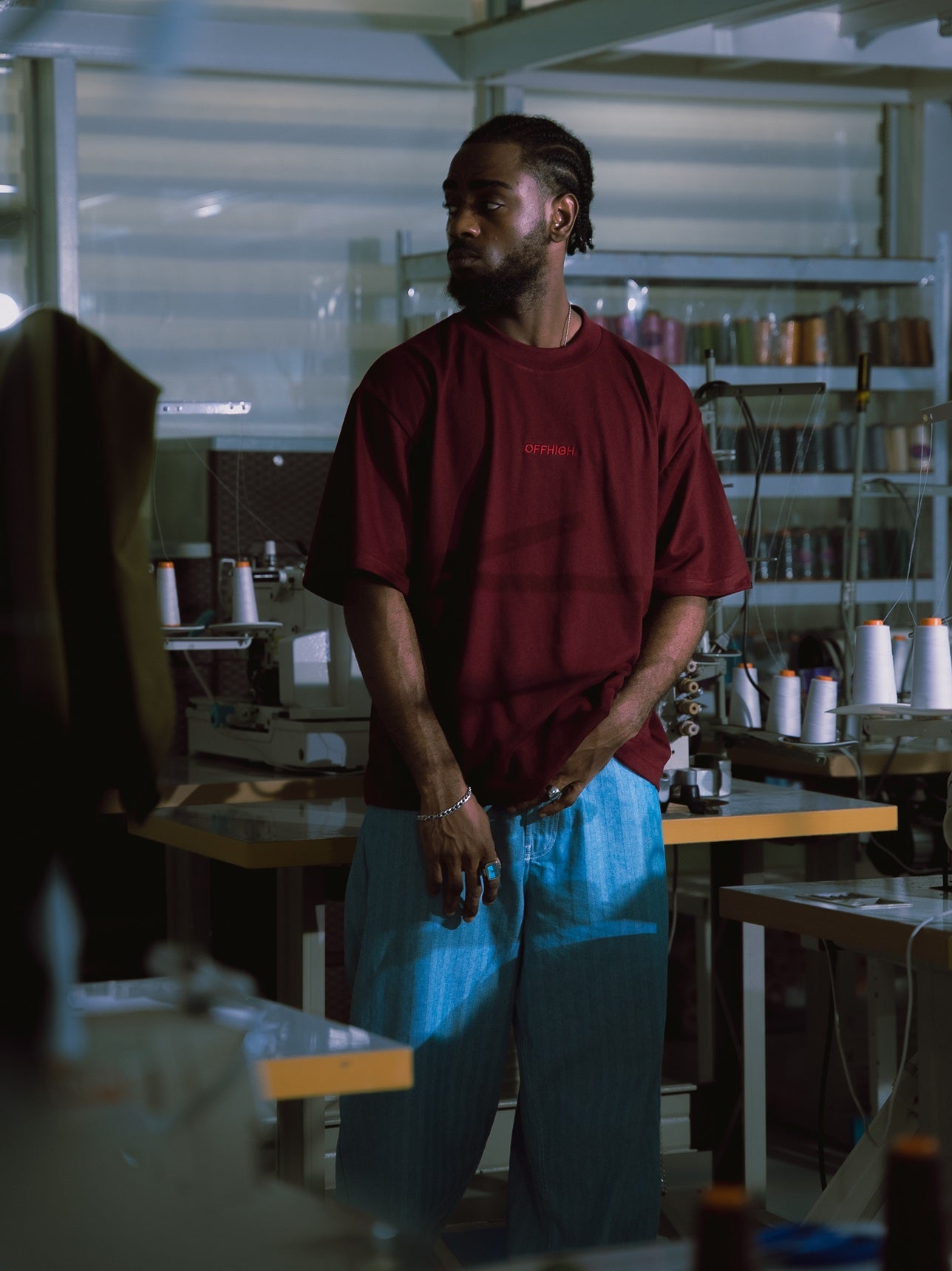 OFFHIGH SHADOW THREAD MAROON TSHIRT (BOXY FIT)