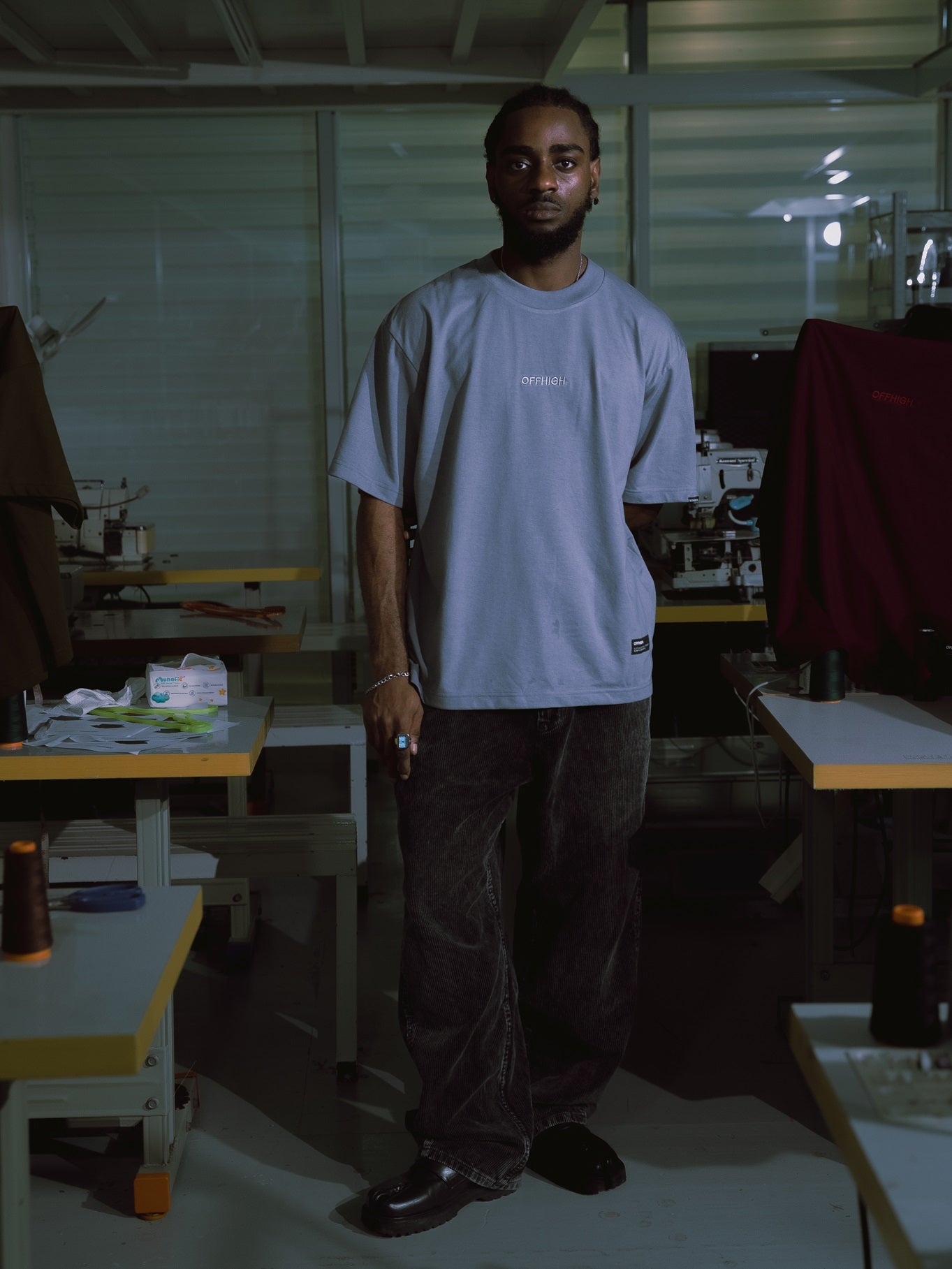 OFFHIGH SHADOW THREAD GRAY TSHIRT (BOXY FIT)