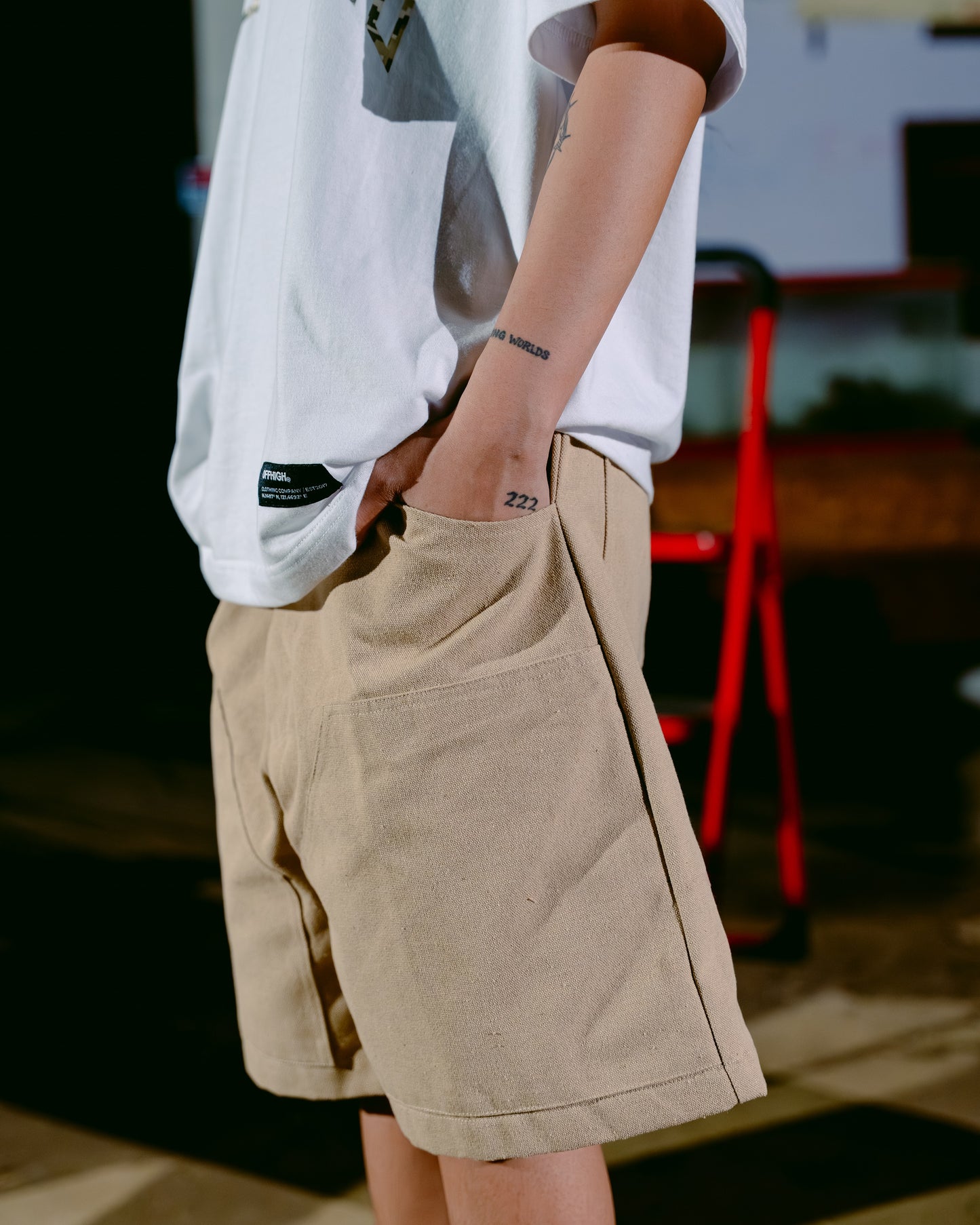 OFFHIGH CRUX KHAKI DOUBLE KNEE SHORTS
