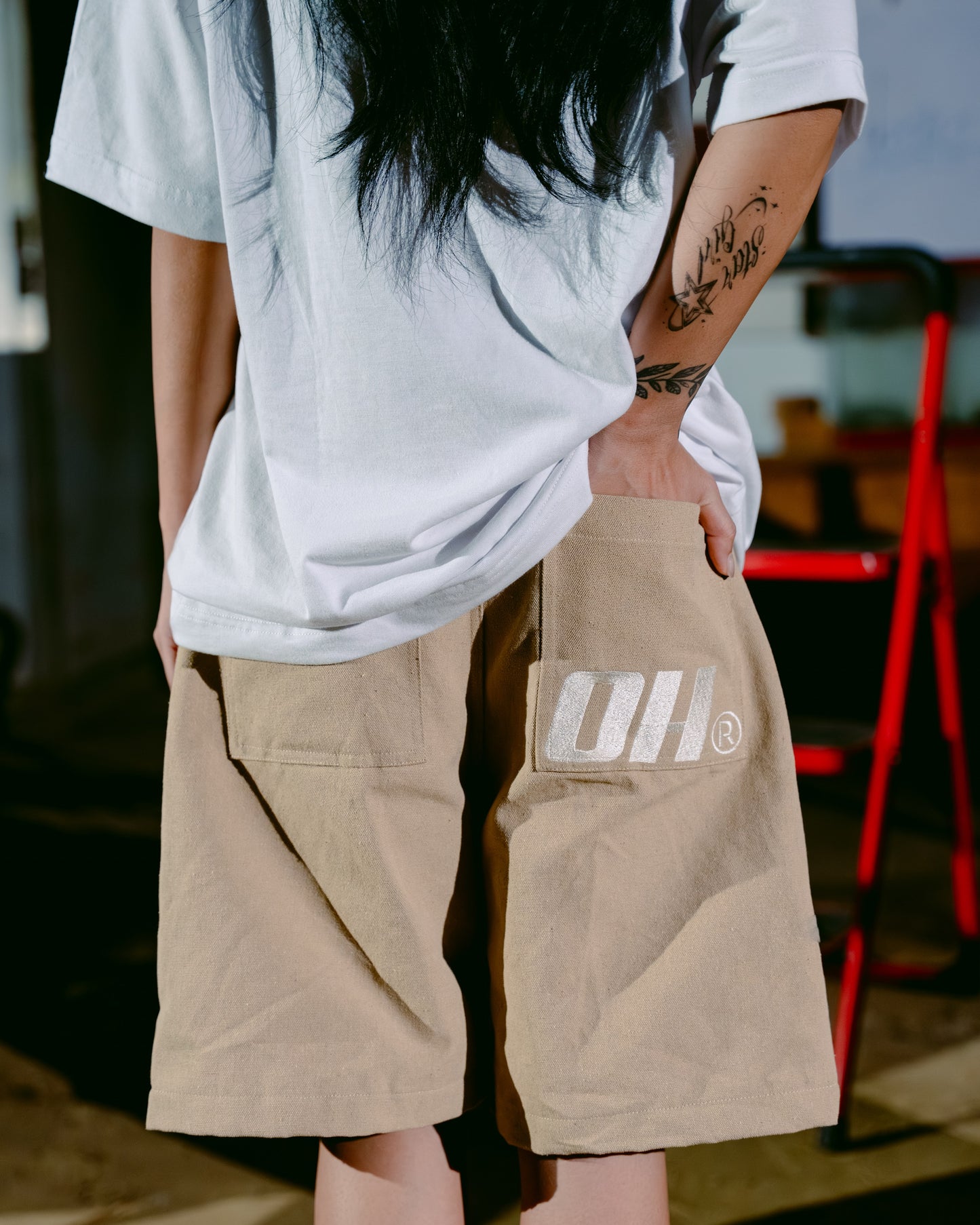 OFFHIGH CRUX KHAKI DOUBLE KNEE SHORTS