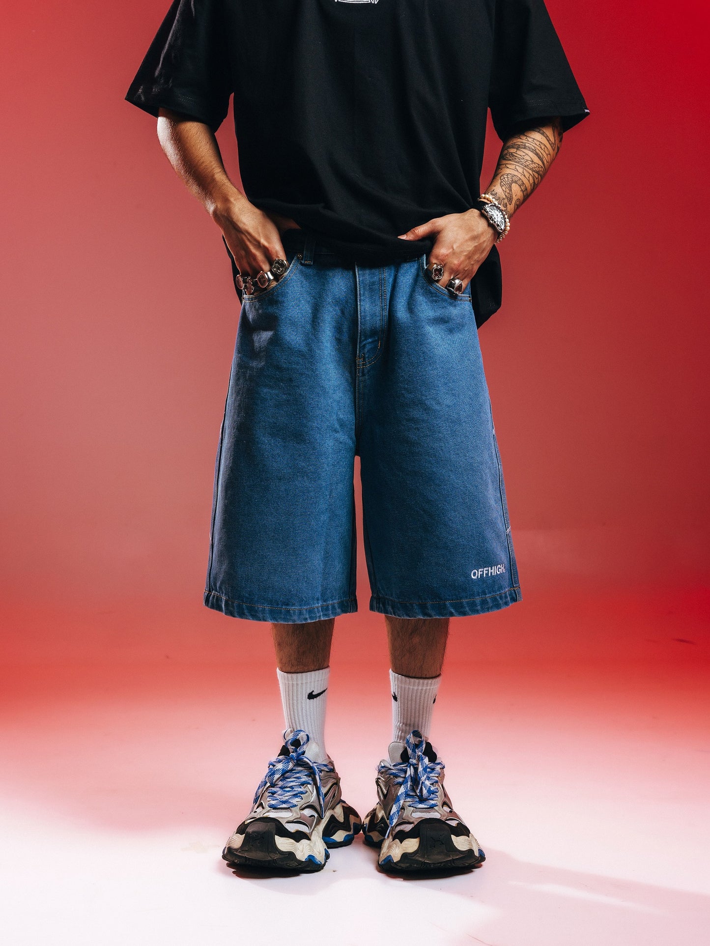 OFFHIGH FIRE BLUE DENIM SHORTS